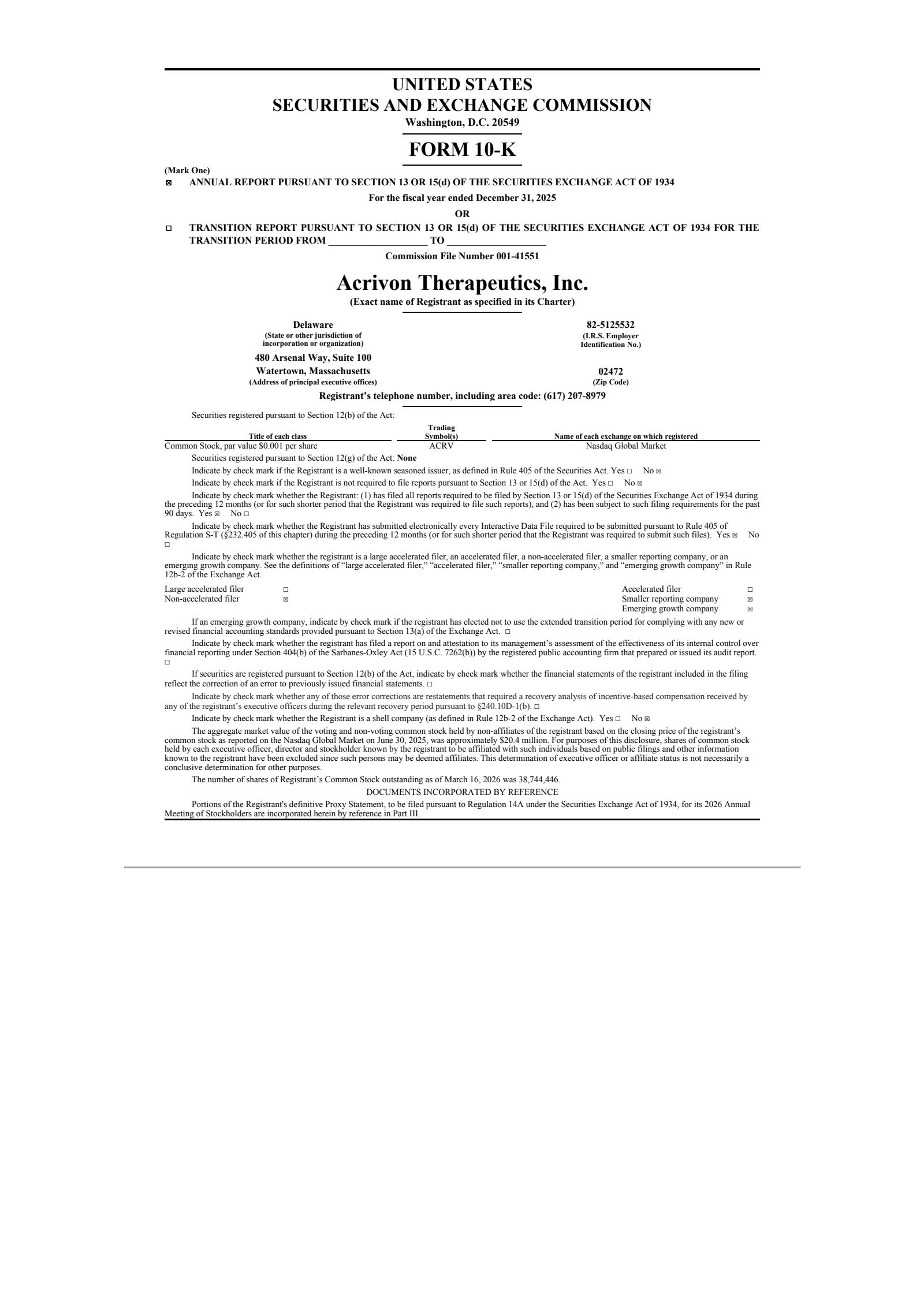 Acrivon Therapeutics' Q4 2025 Annual report
