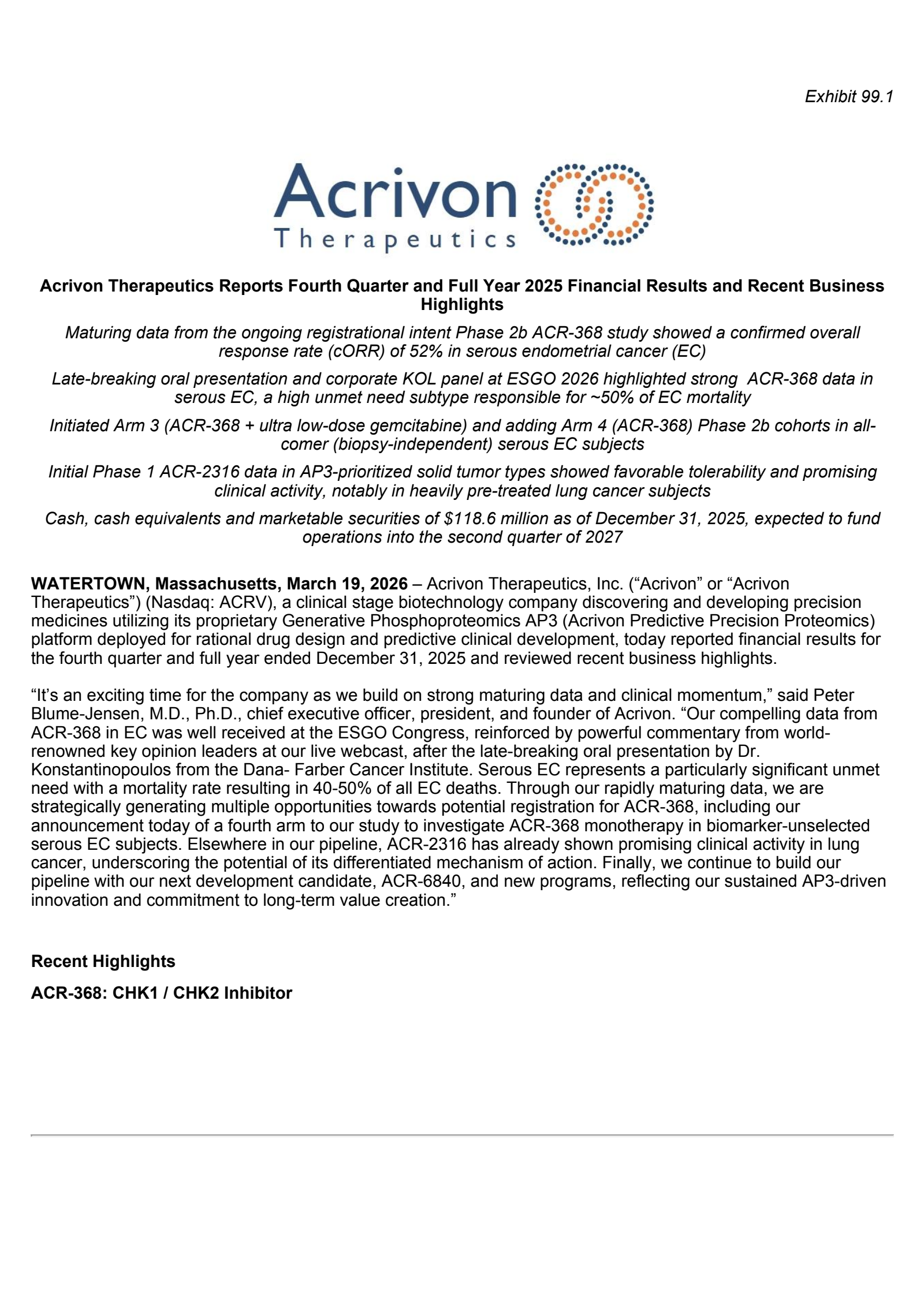 Acrivon Therapeutics' Q4 2025 Press Release