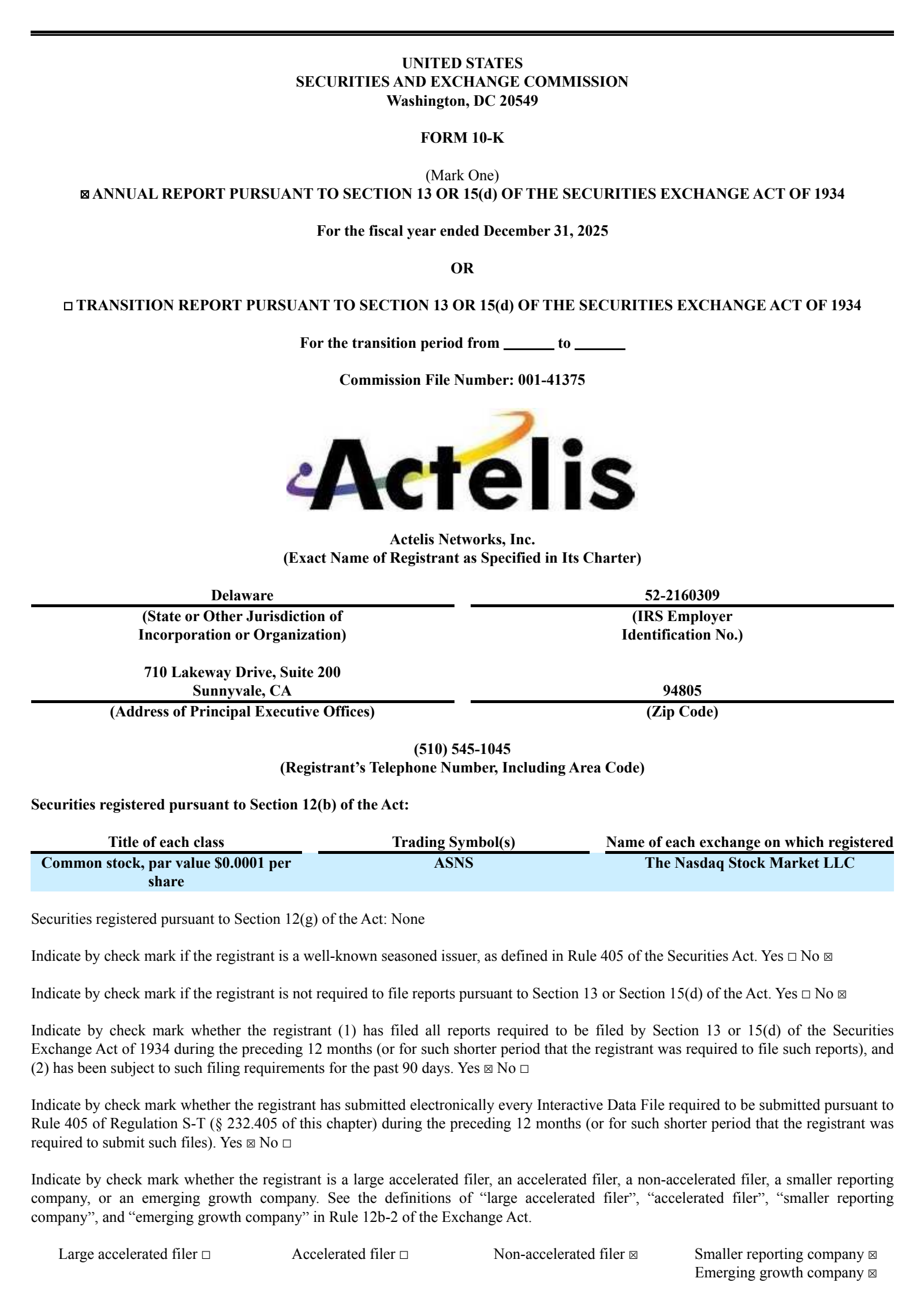 Actelis Networks' Q4 2025 Annual report
