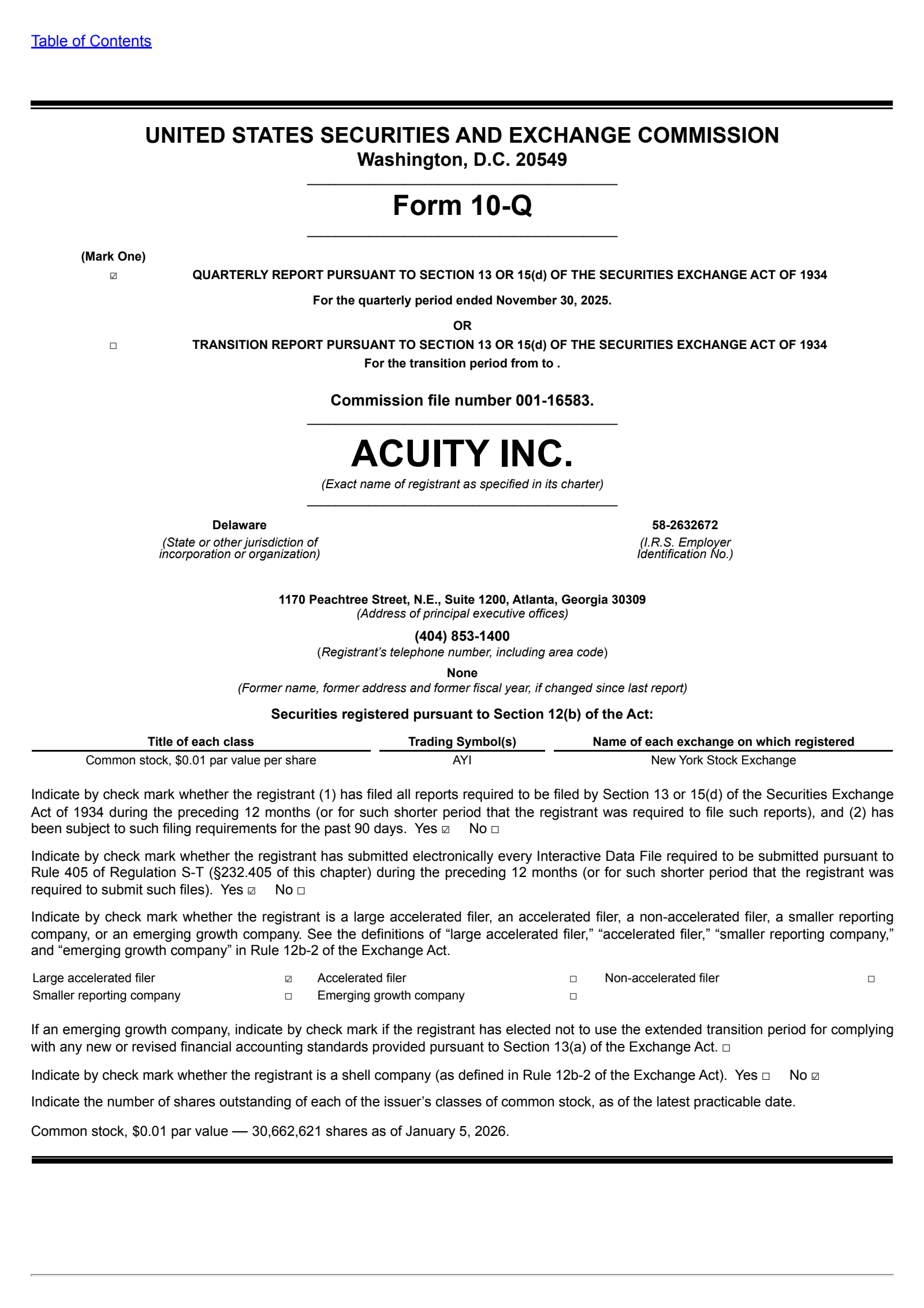Acuity's Q1 2026 Quarterly Report