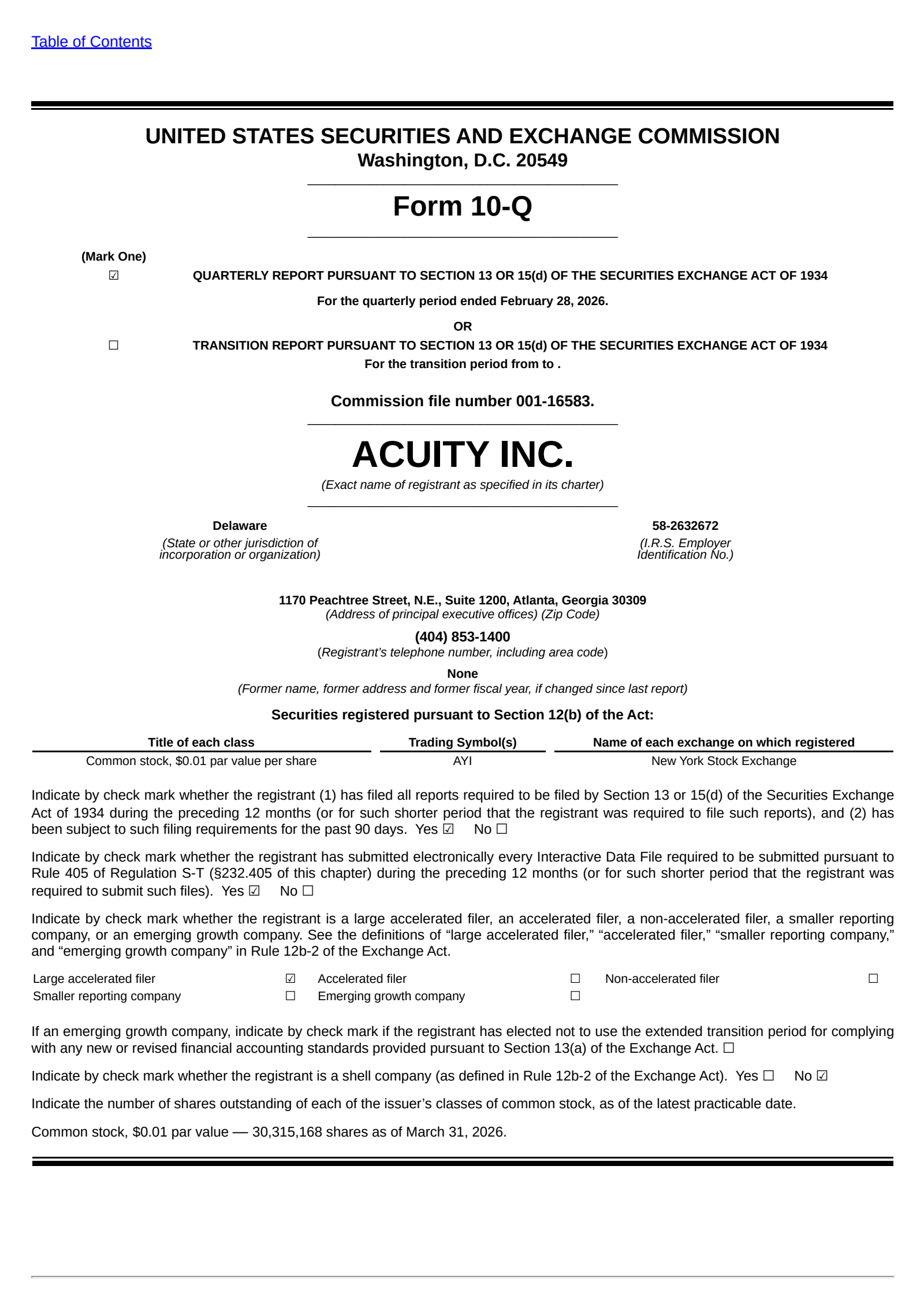 Acuity's Q2 2026 Quarterly report