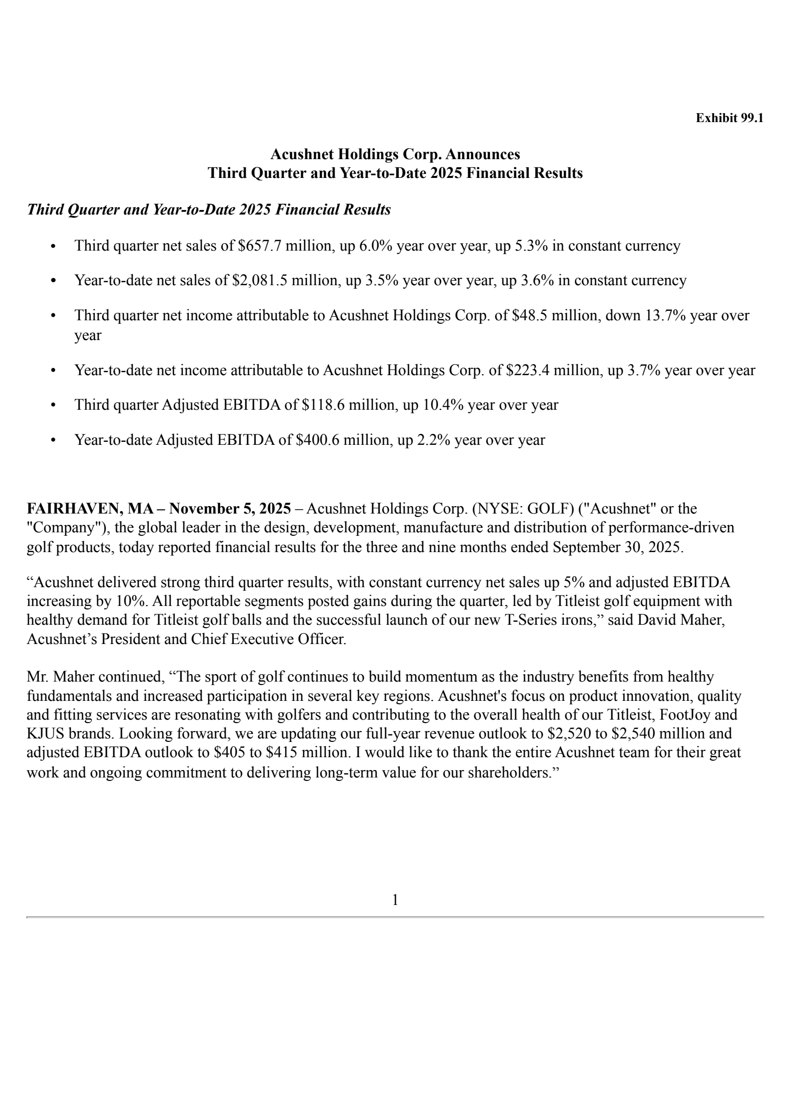 Acushnet's Q3 2025 Earnings Release