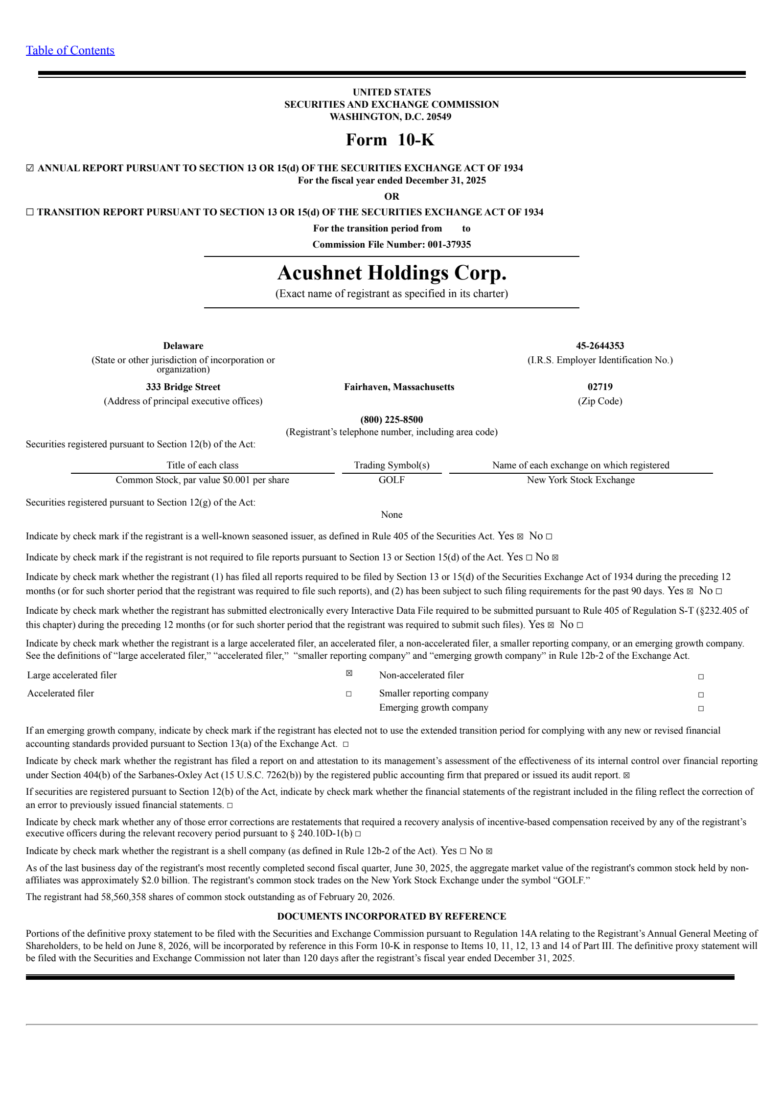 Acushnet's Q4 2025 Annual report