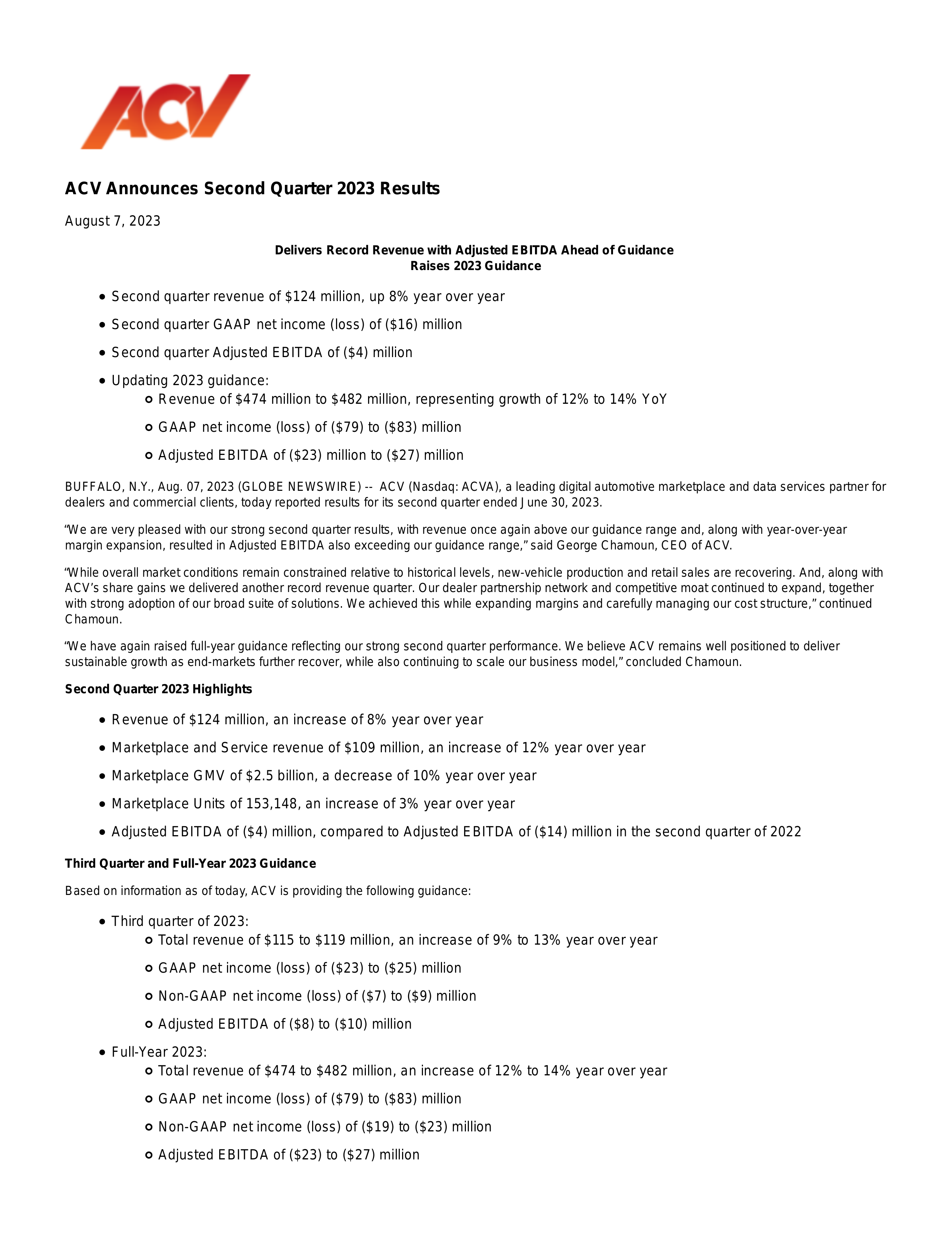 Acv Report ACVA Q2 2023 Earnings Report on 8/7/2023