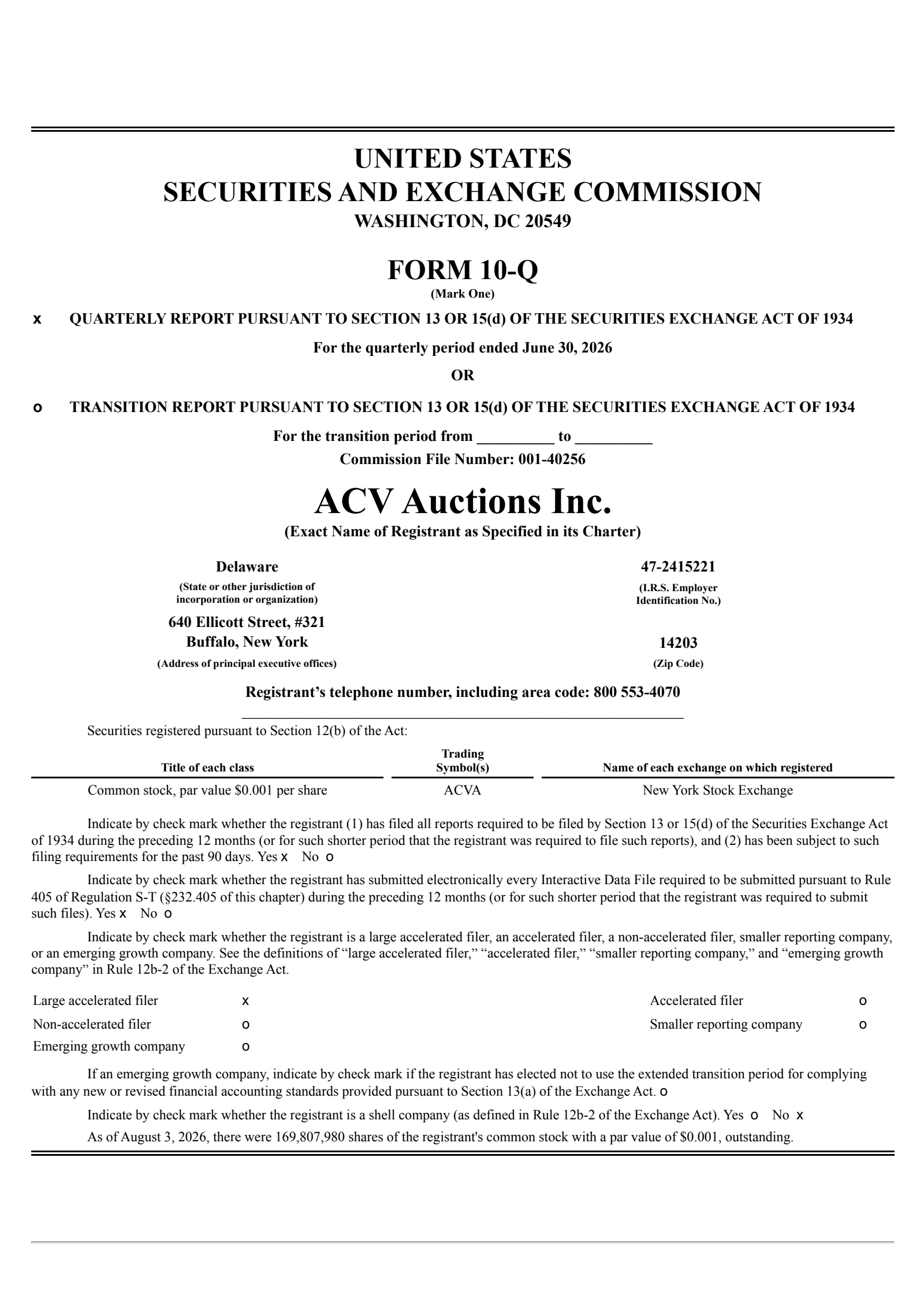 ACV Auctions' Q2 2026 Quarterly report