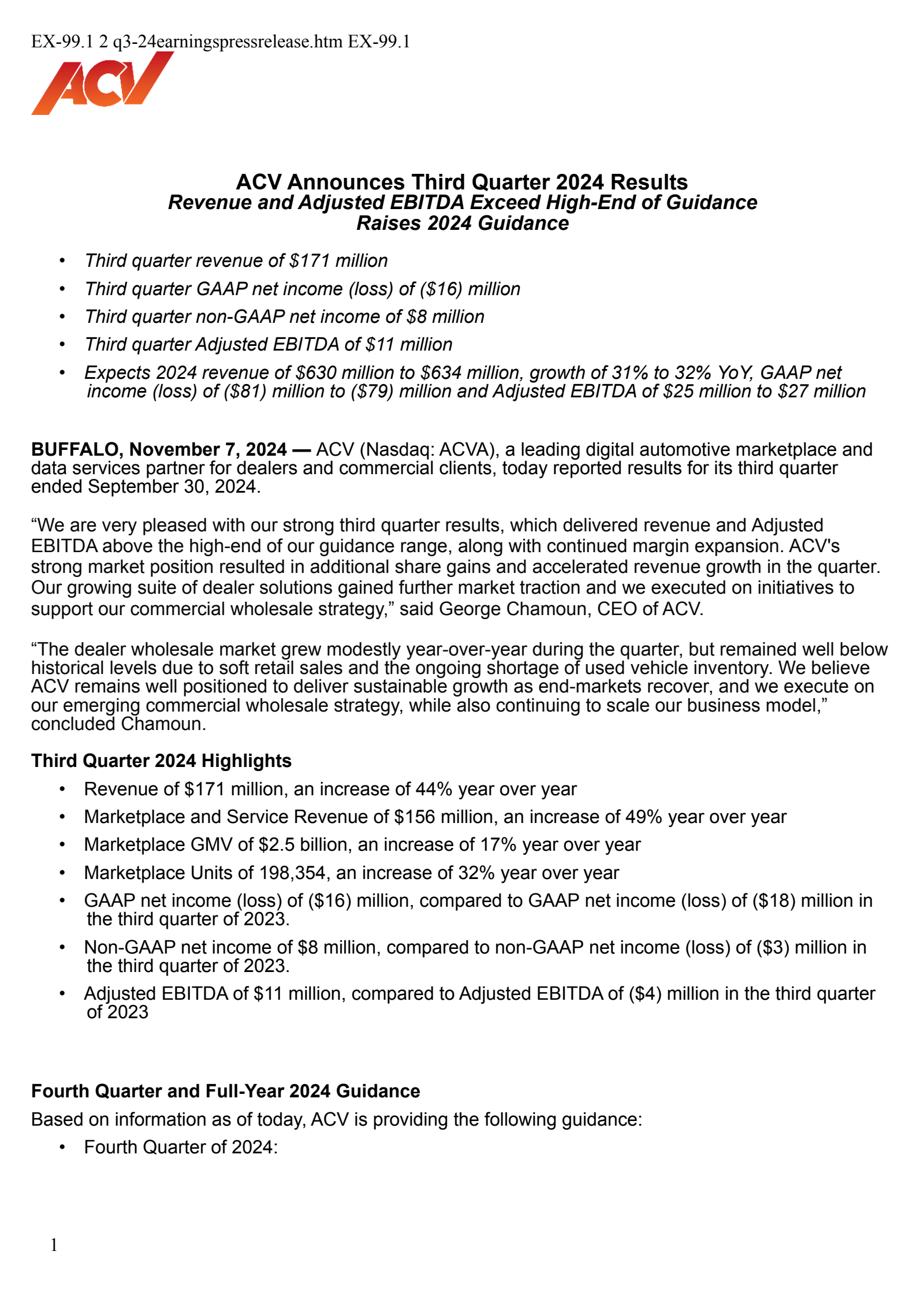 ACV Auctions' Q3 2024 Press Release