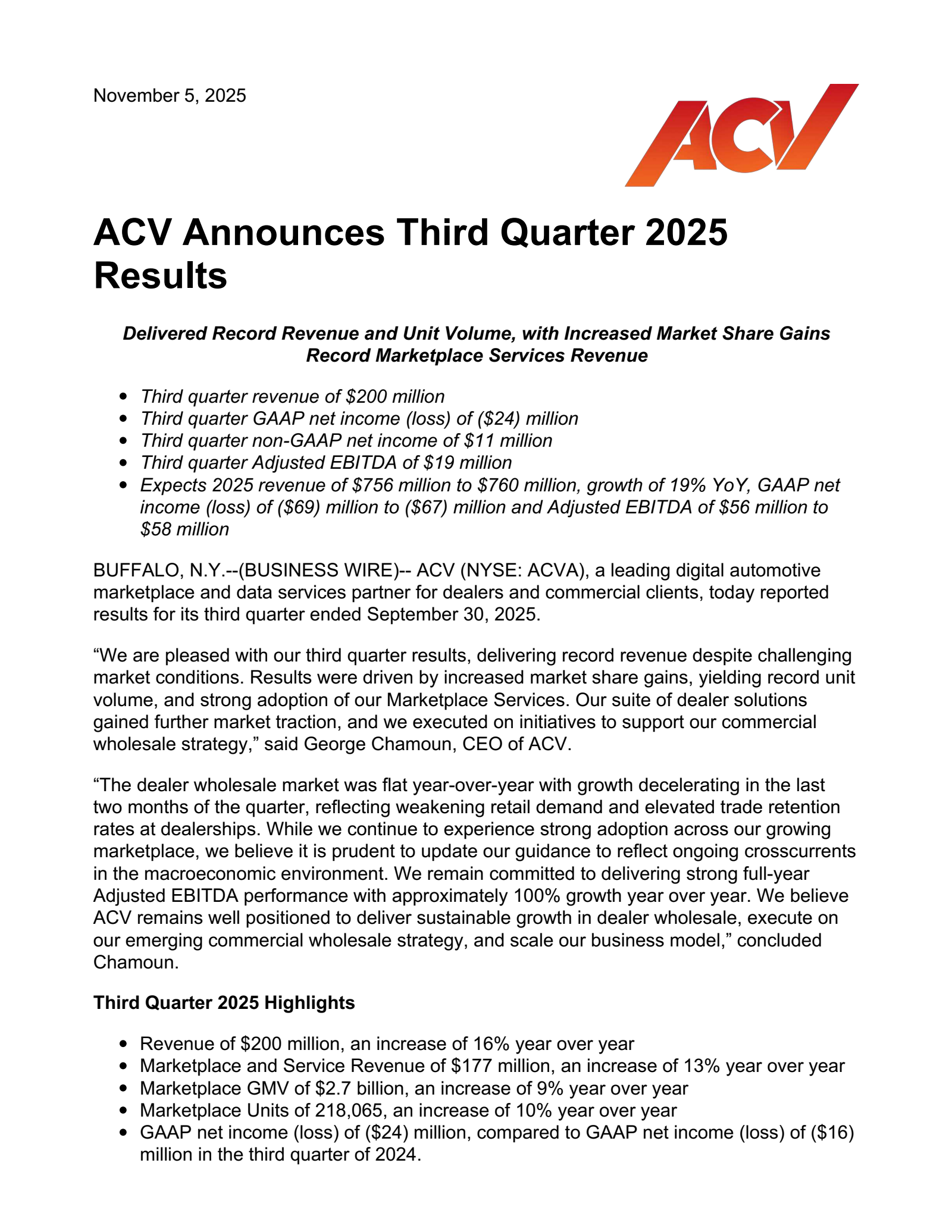 ACV Auctions' Q3 2025 Earnings Release