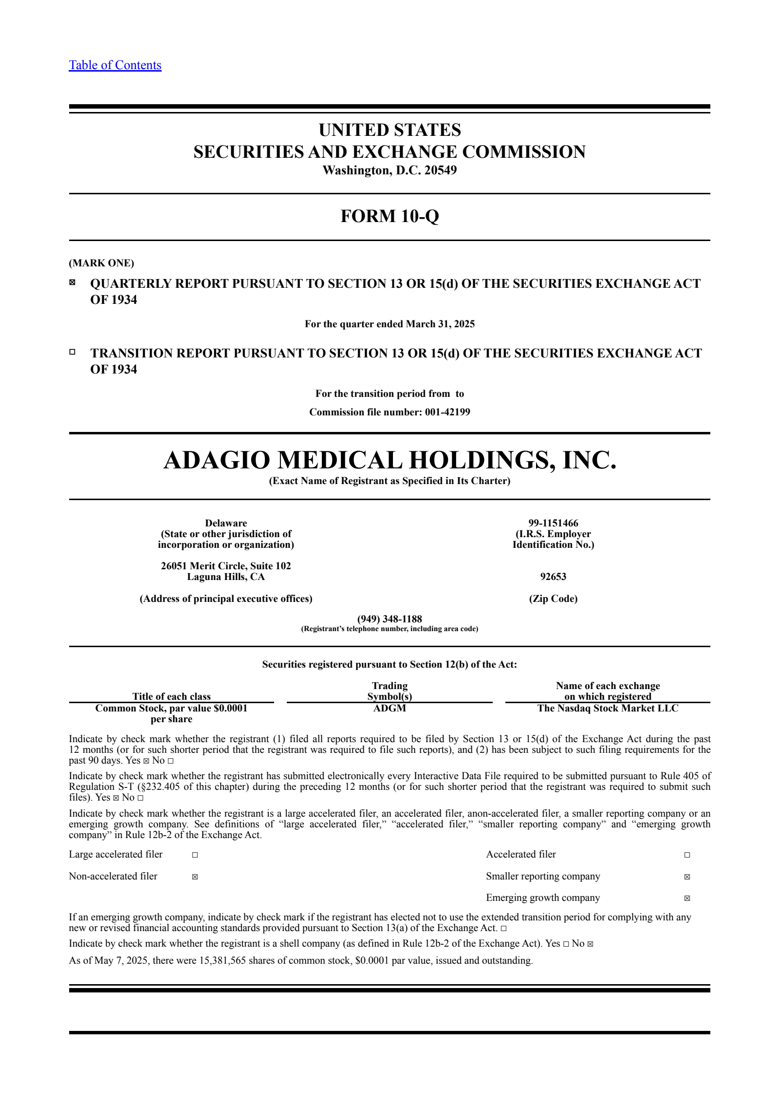 Adagio Medical's Q1 2025 Quarterly report