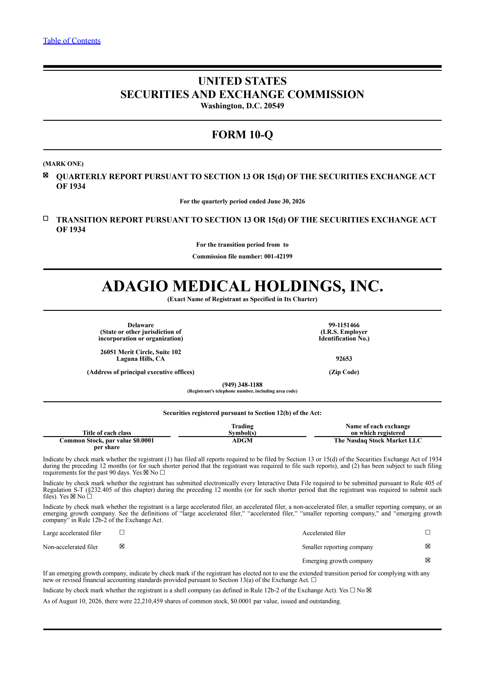 Adagio Medical's Q2 2026 Quarterly report
