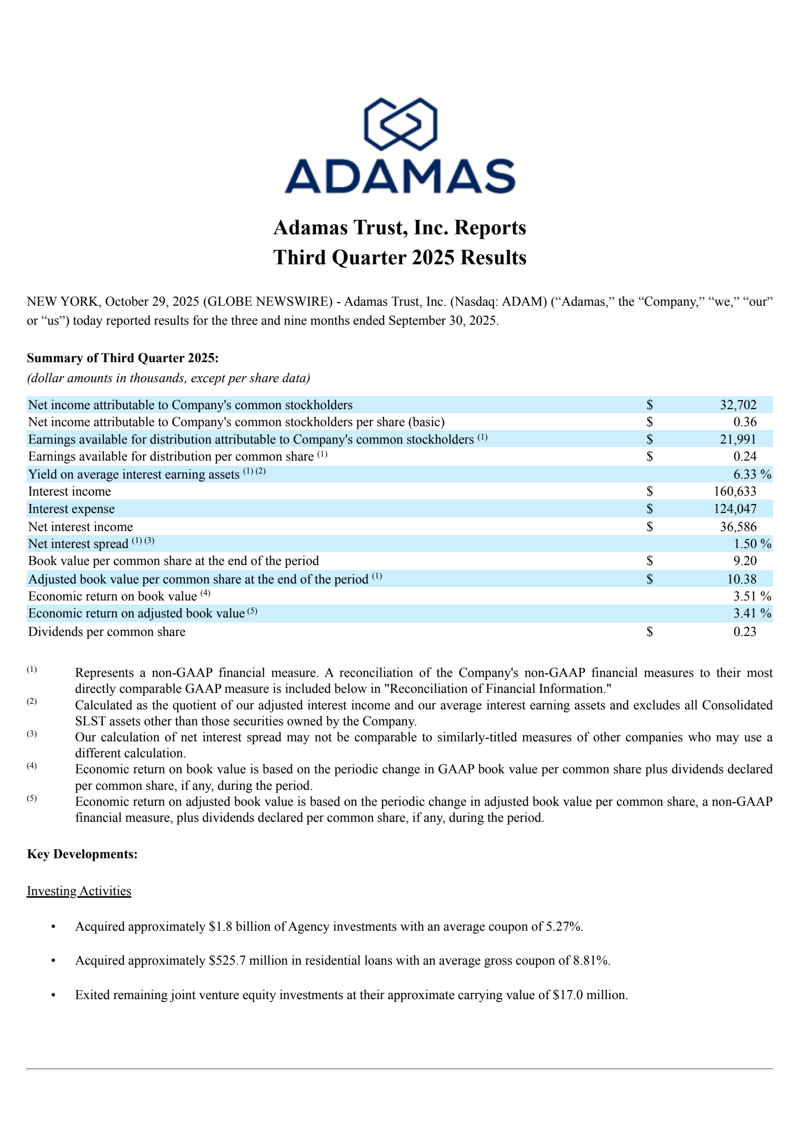 New York Mortgage Trust's Q3 2025 Earnings Release