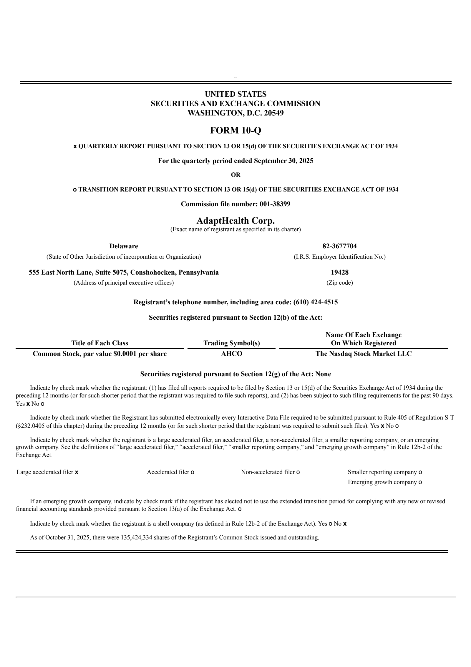 AdaptHealth's Q3 2025 Quarterly Report