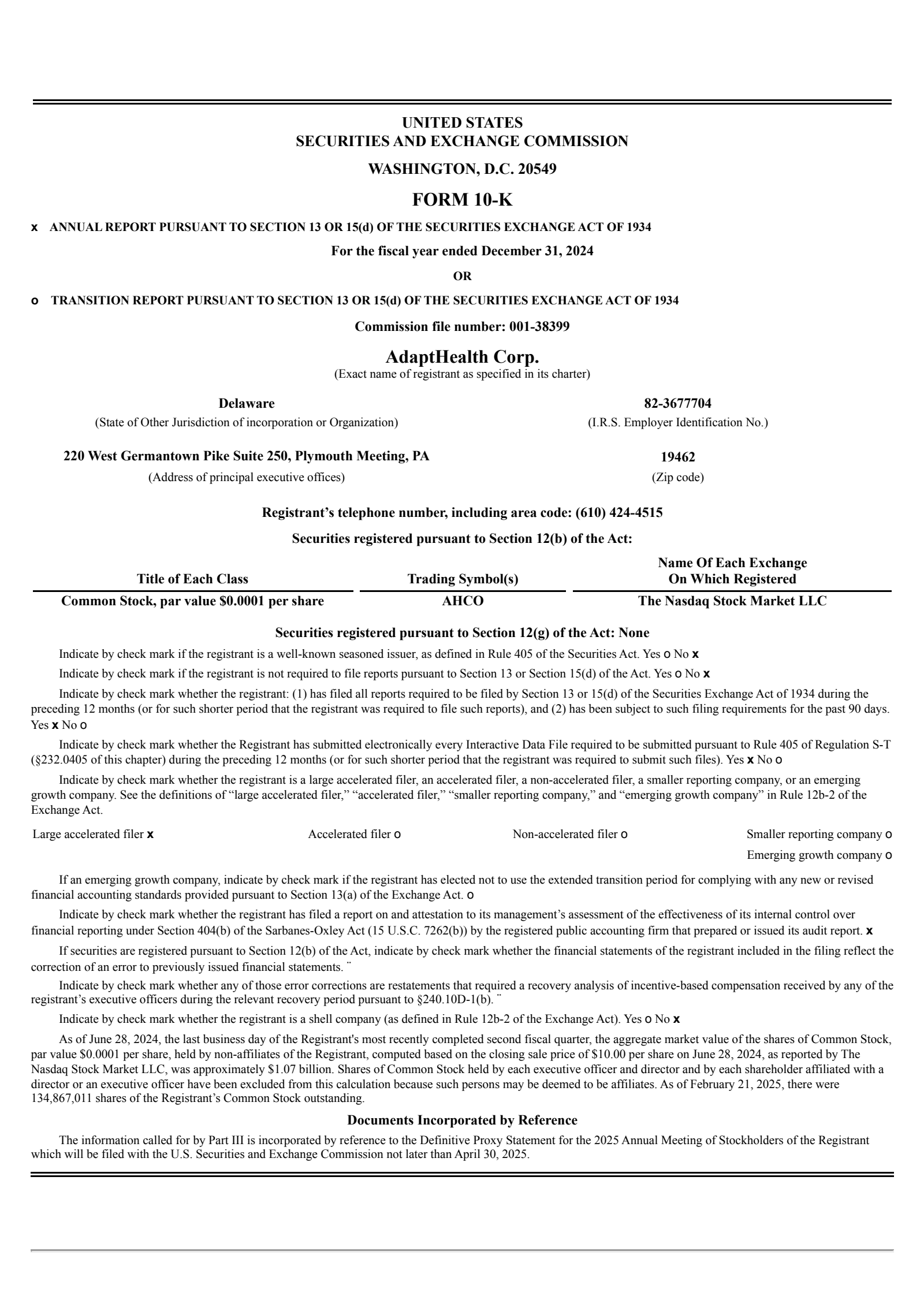 AdaptHealth's Q4 2024 Annual report