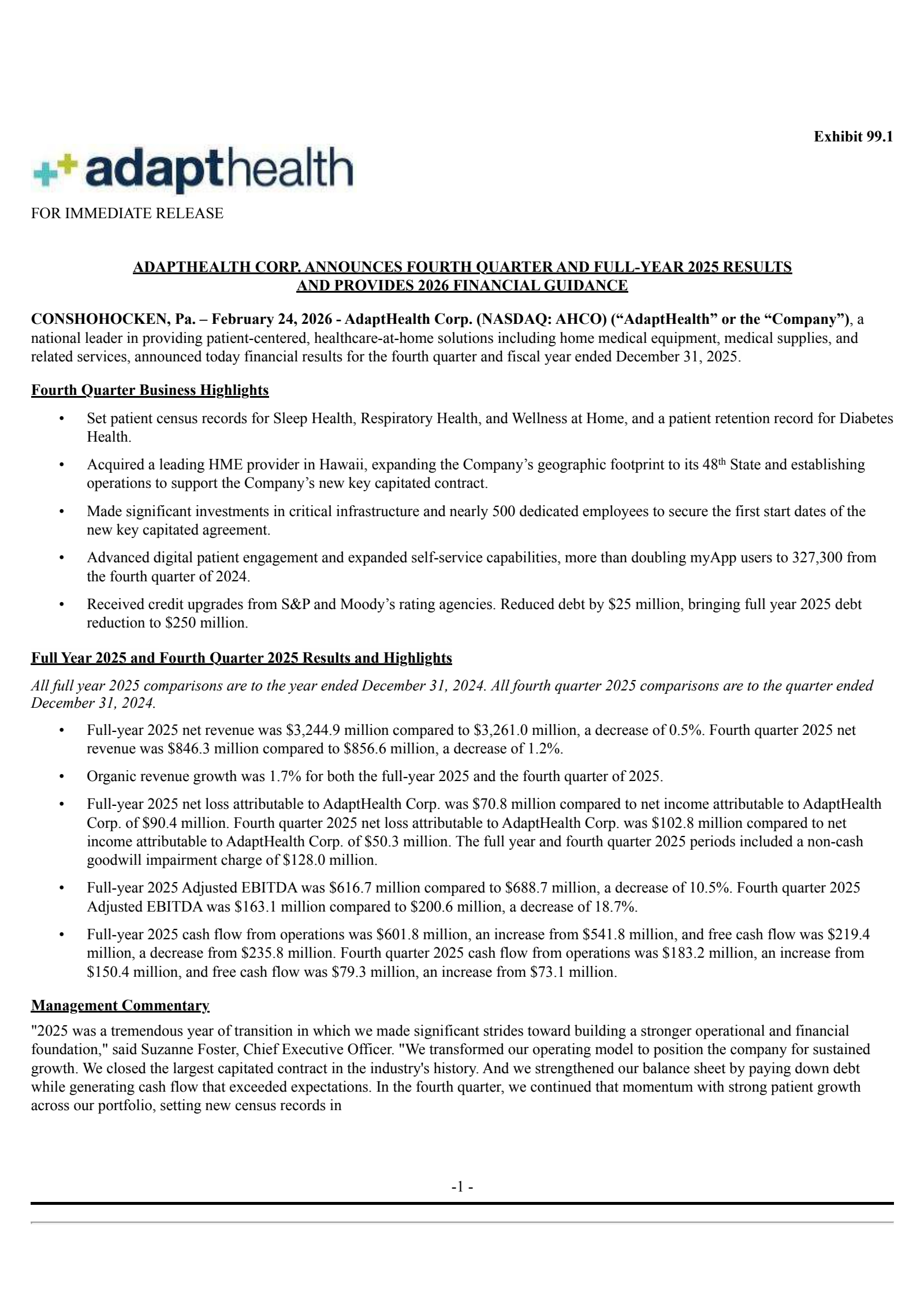 AdaptHealth's Q4 2025 Press Release