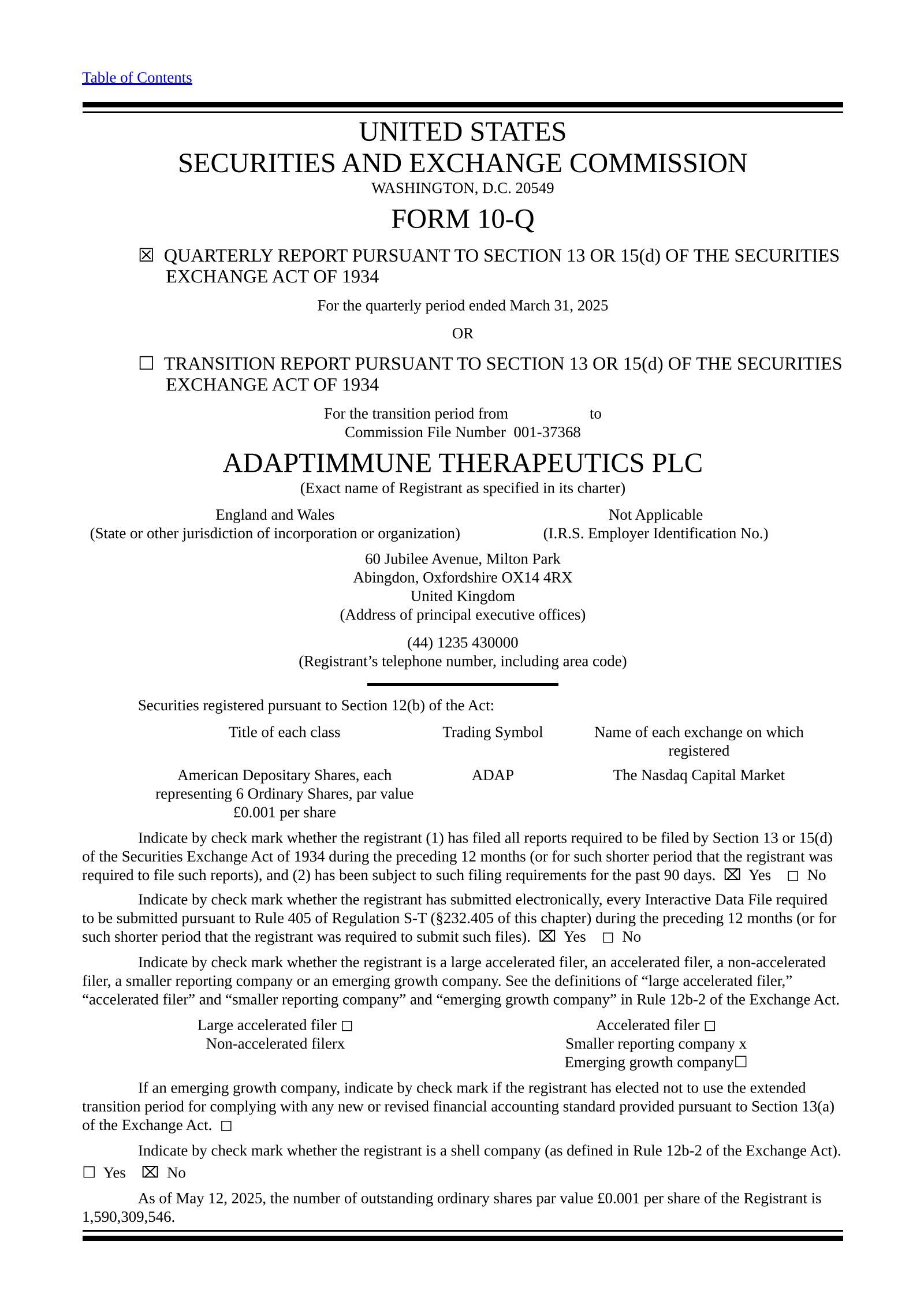 Adaptimmune Therapeutics' Q1 2025 Quarterly report