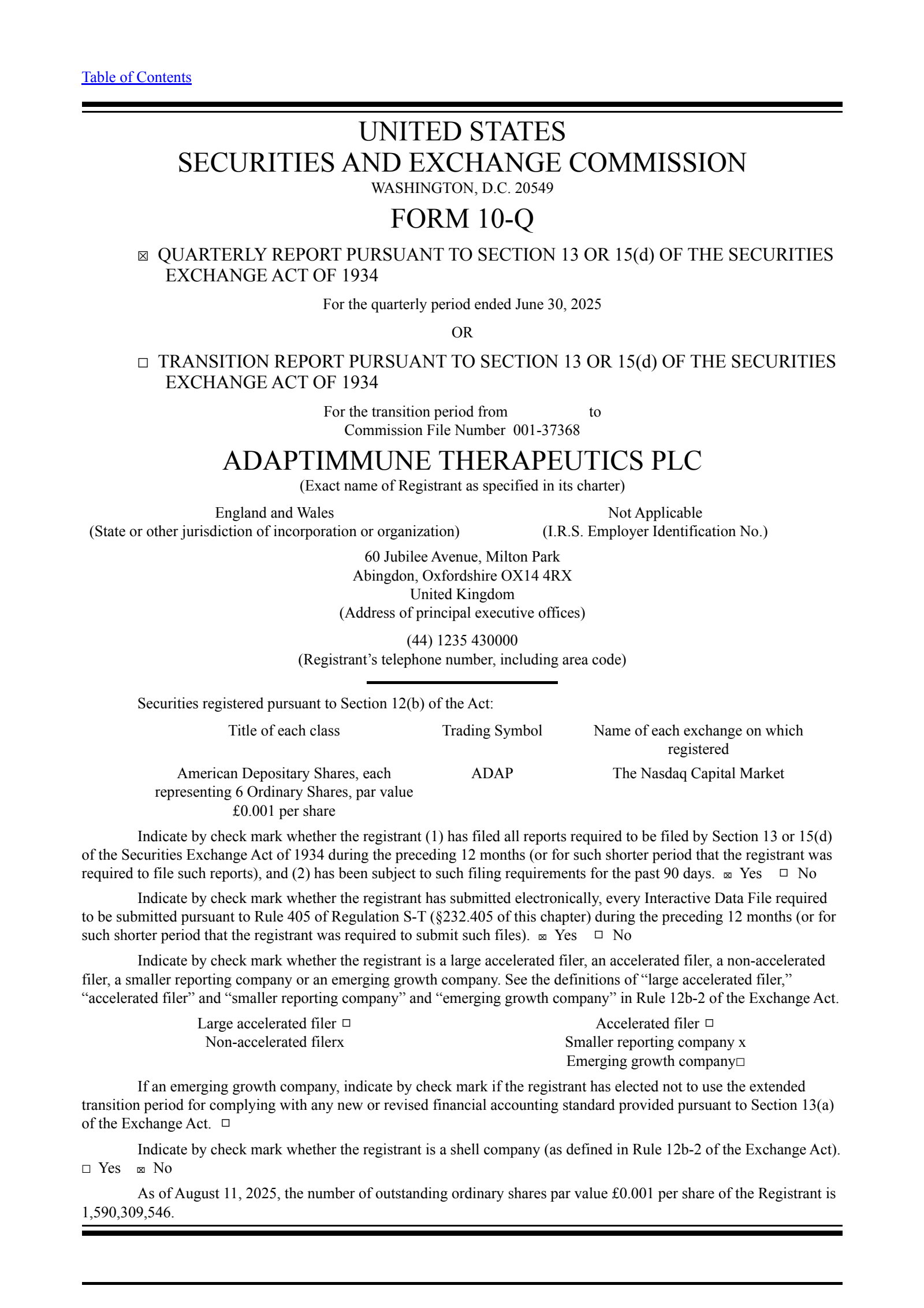 Adaptimmune Therapeutics' Q2 2025 Quarterly report
