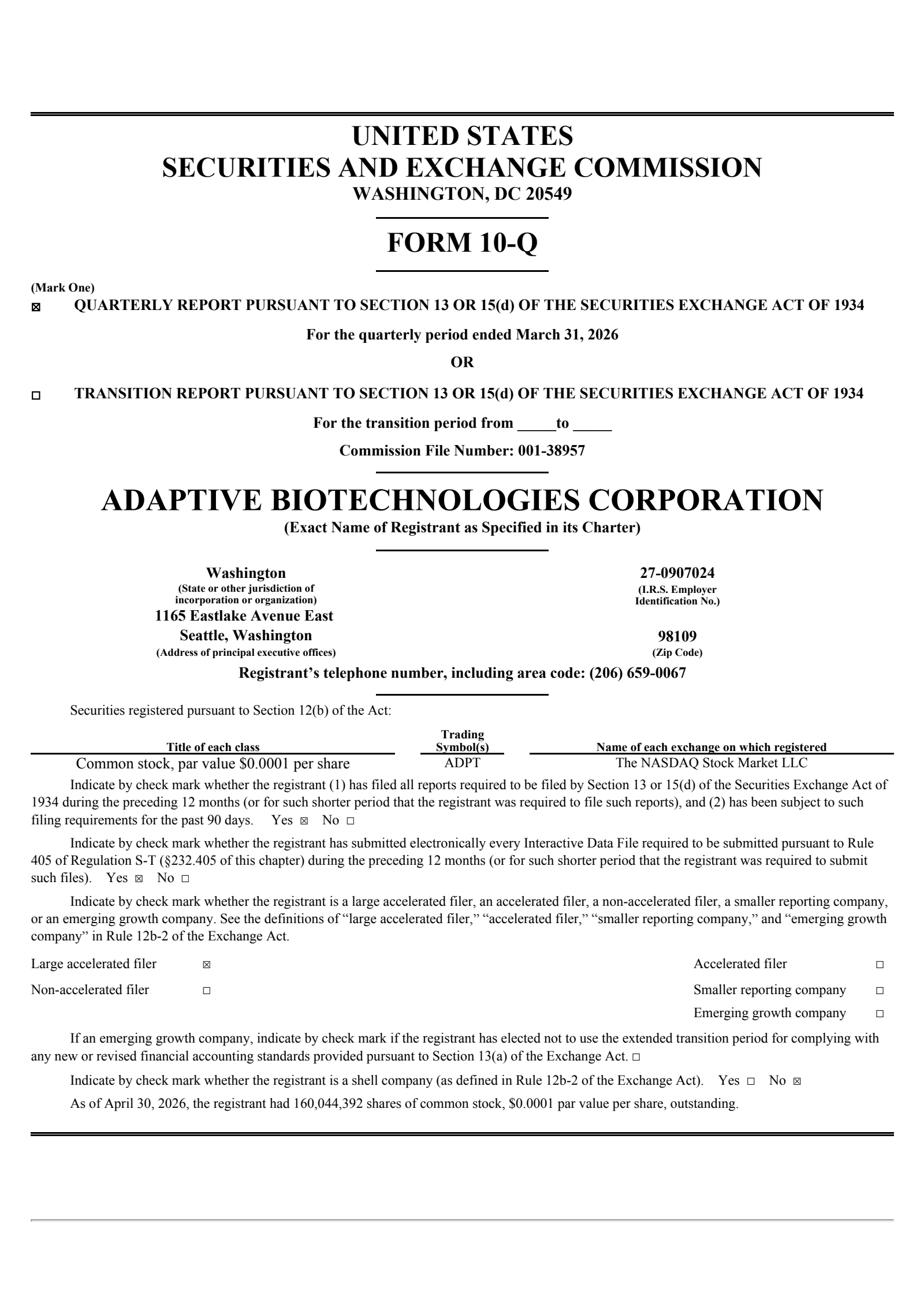 Adaptive Biotechnologies' Q1 2026 Quarterly report