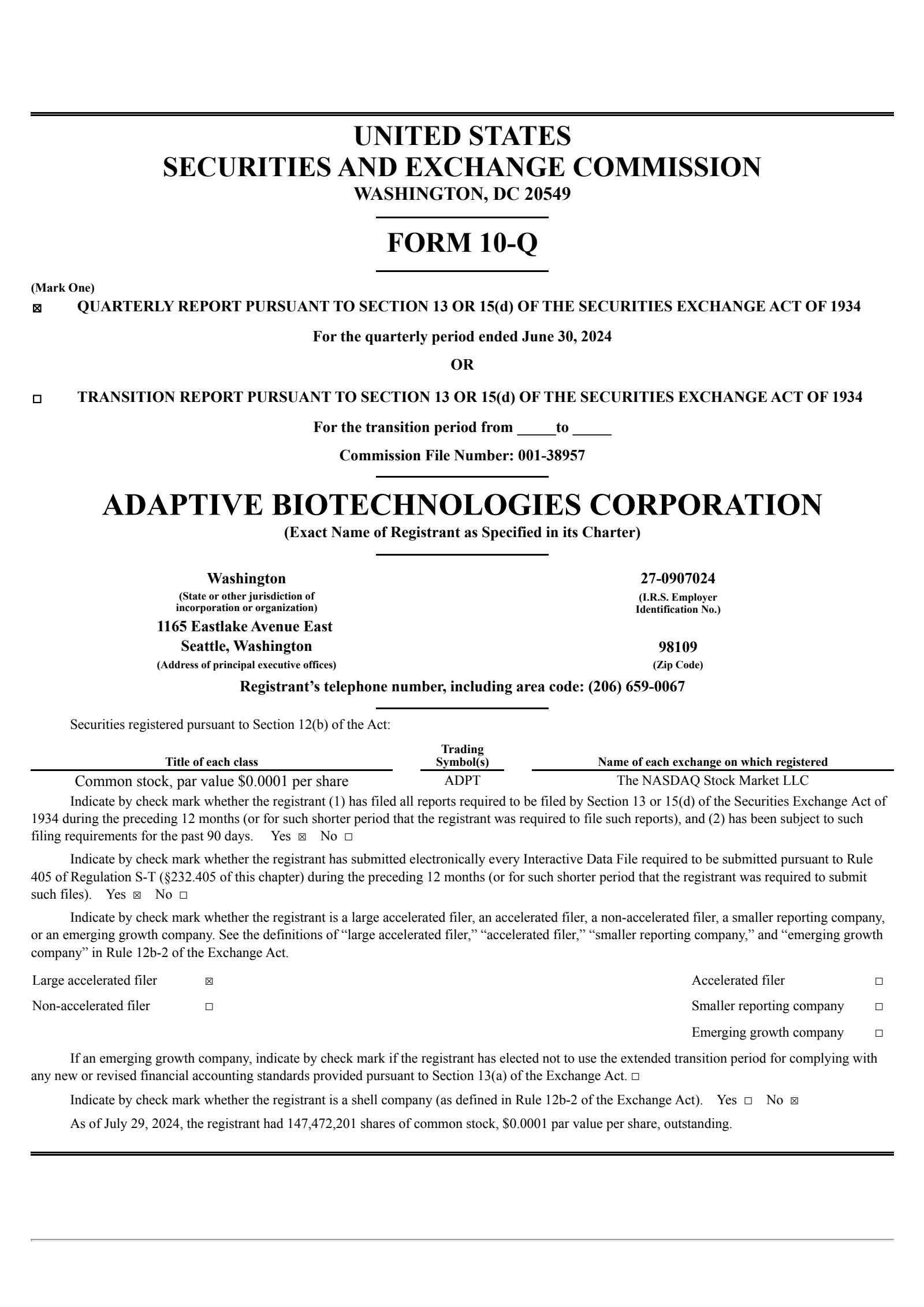 Adaptive Biotechnologies' Q2 2024 Quarterly report