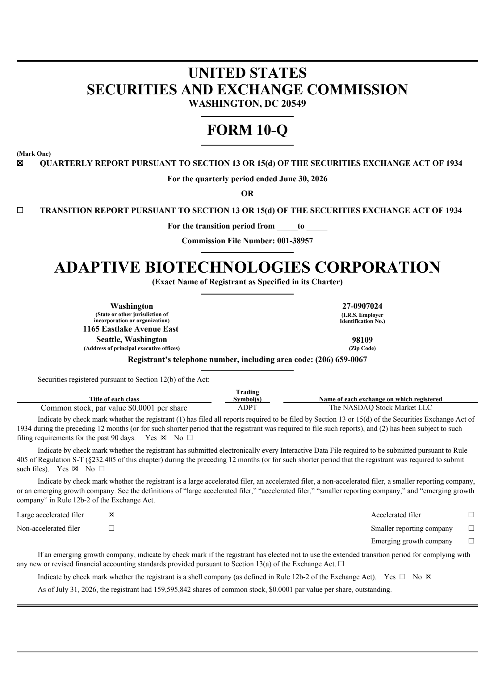 Adaptive Biotechnologies' Q2 2026 Quarterly report