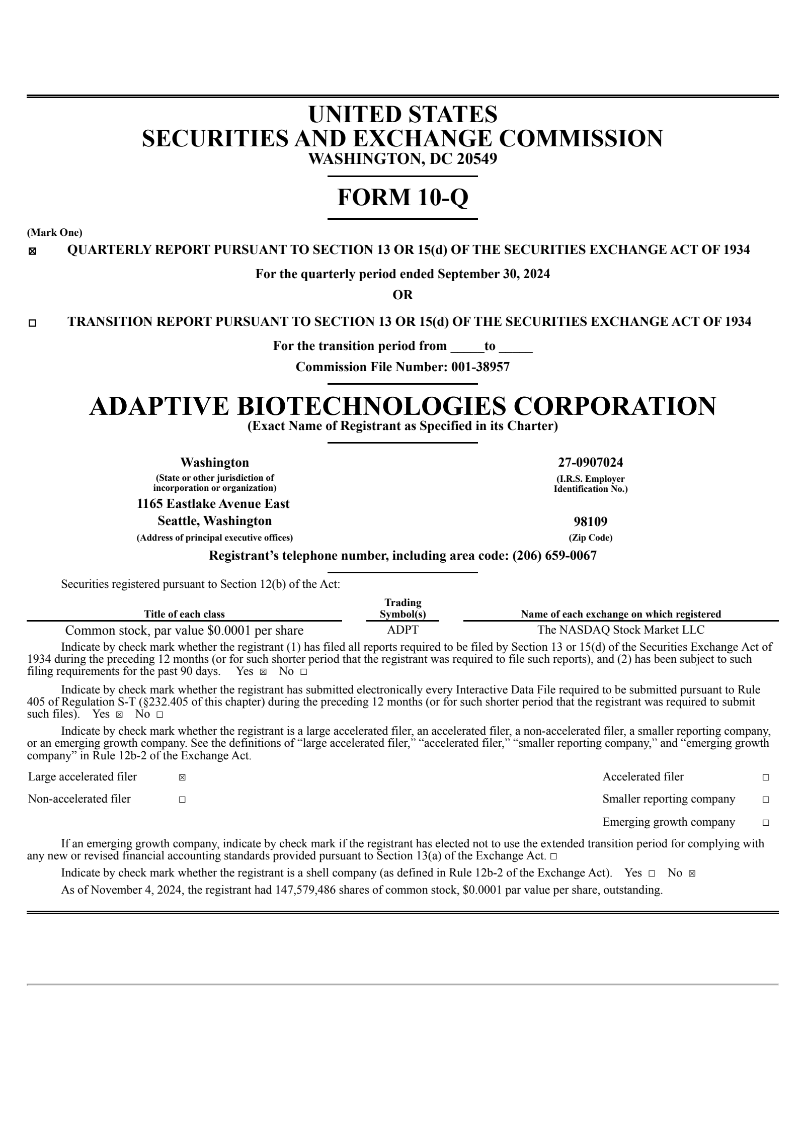 Adaptive Biotechnologies' Q3 2024 Quarterly report