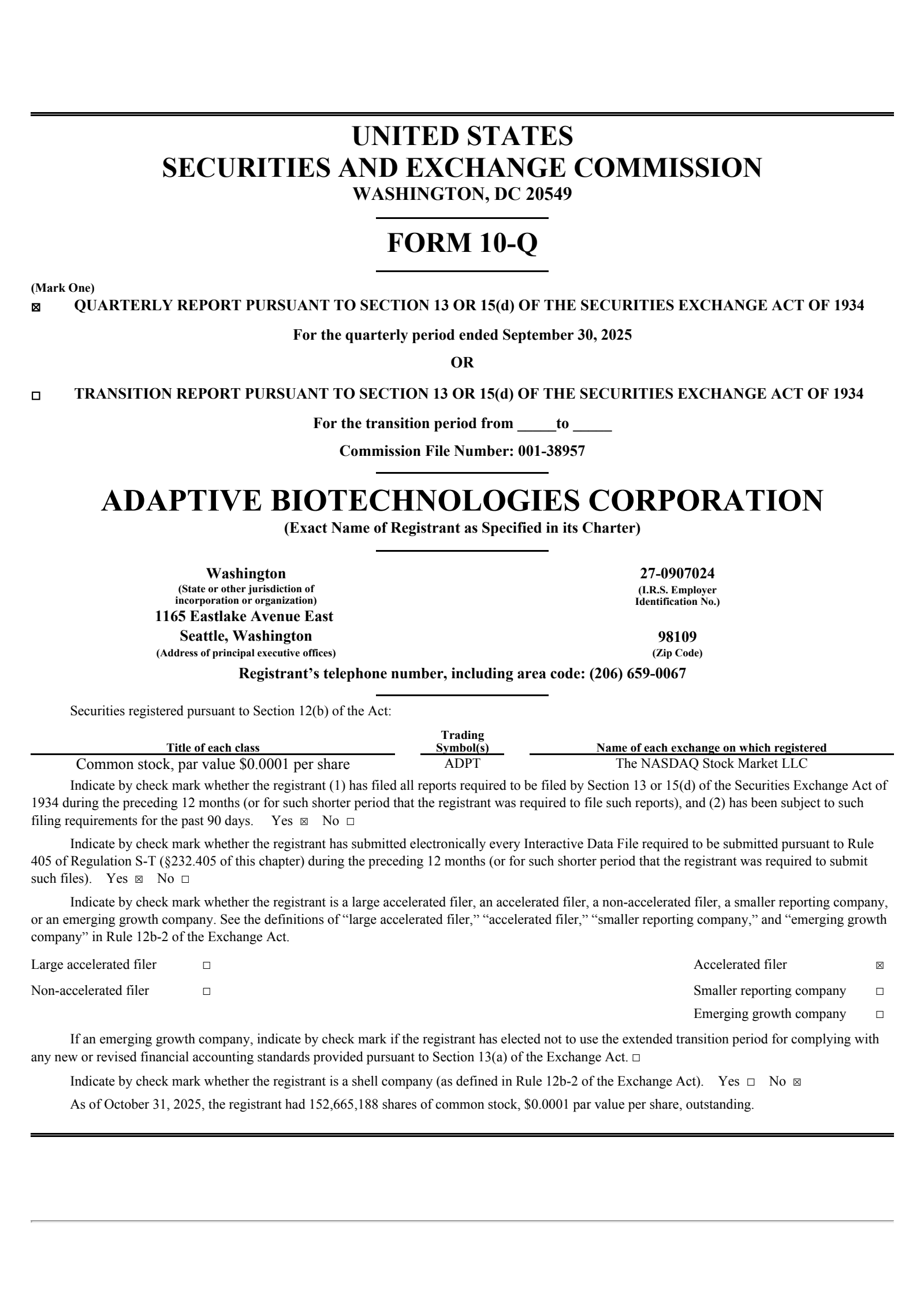 Adaptive Biotechnologies' Q3 2025 Quarterly Report
