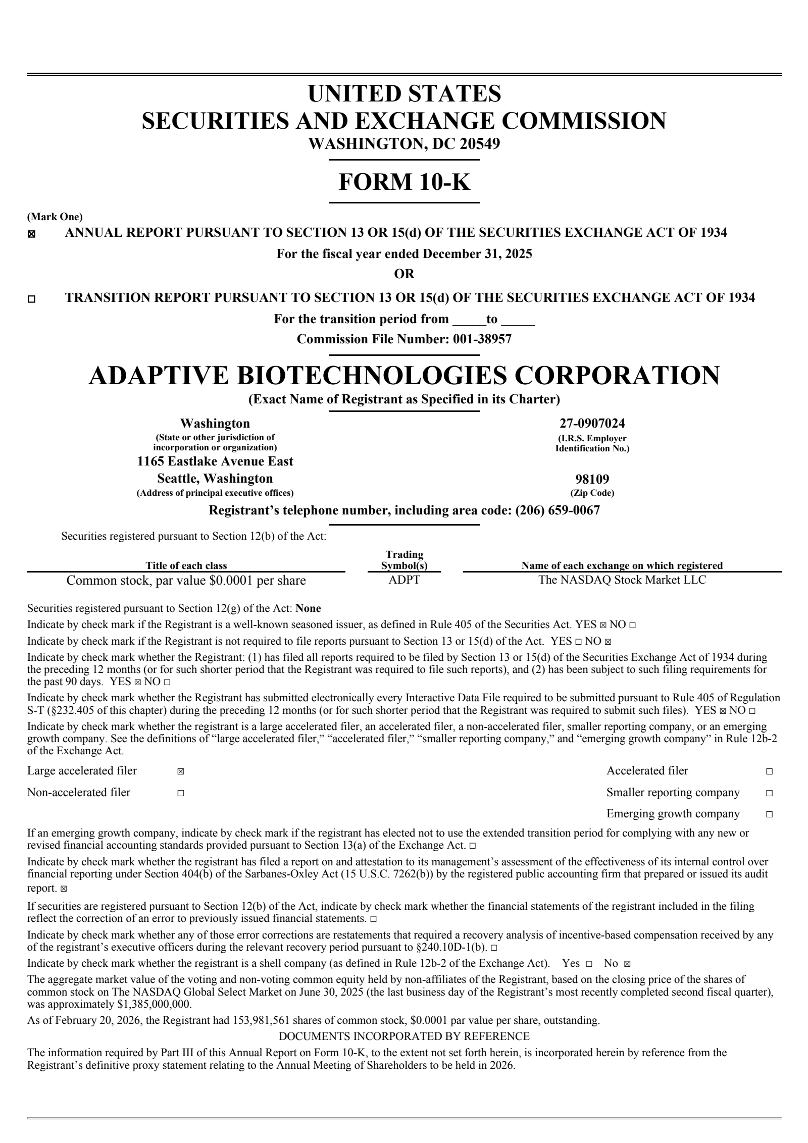 Adaptive Biotechnologies' Q4 2025 Annual report