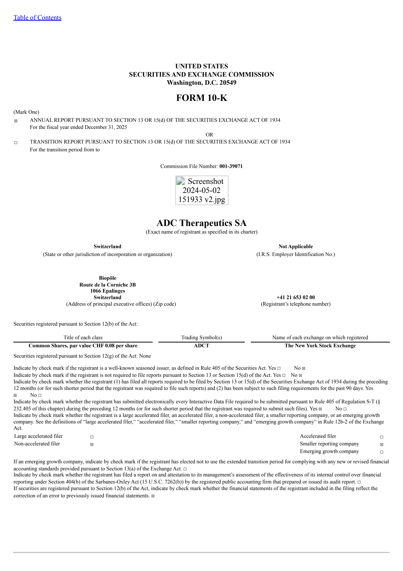 ADC Therapeutics' Q4 2025 Annual report