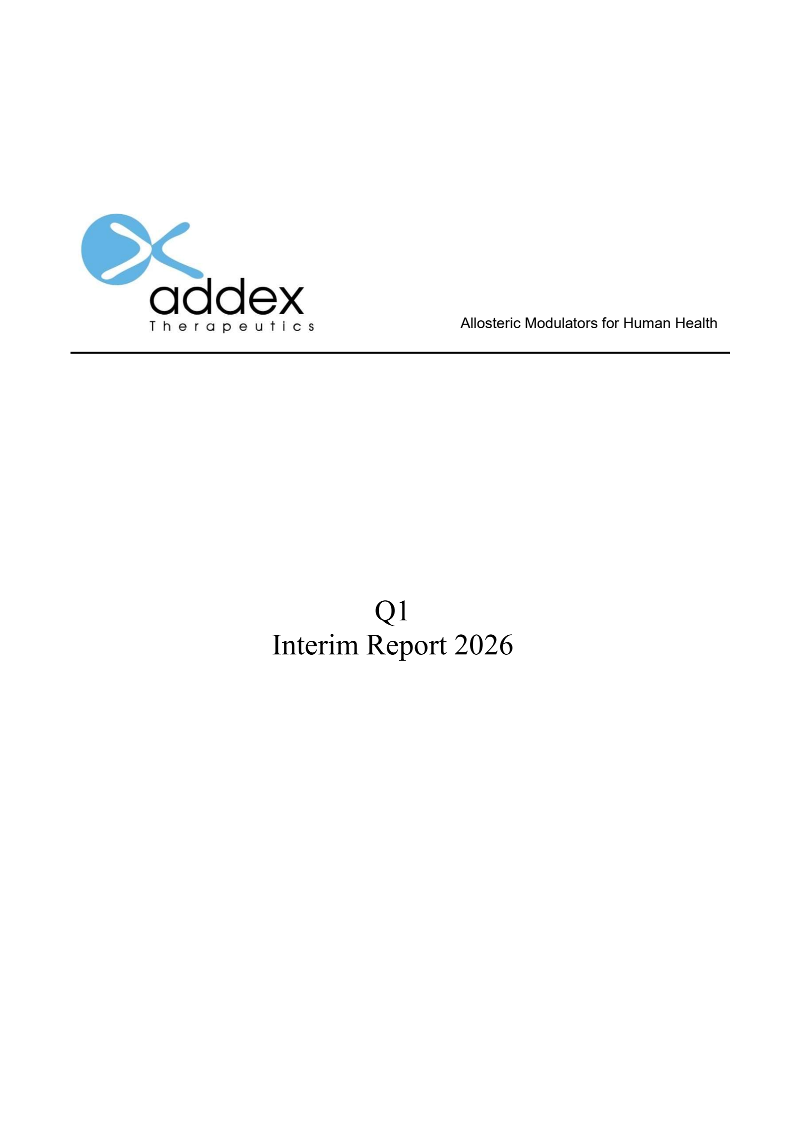 Addex Therapeutics' Q1 2026 Interim report