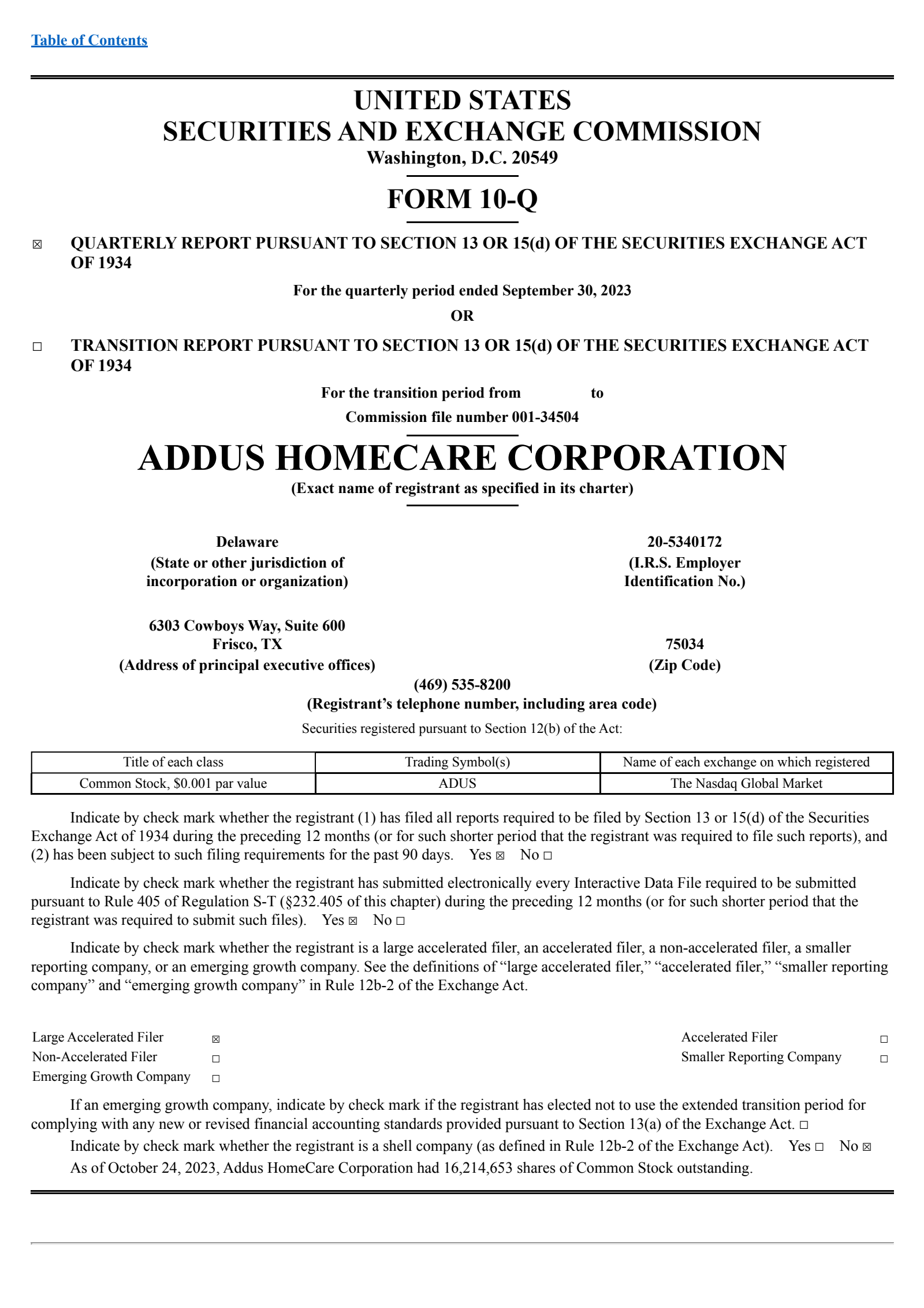 Addus HomeCare's Q3 2023 Quarterly report