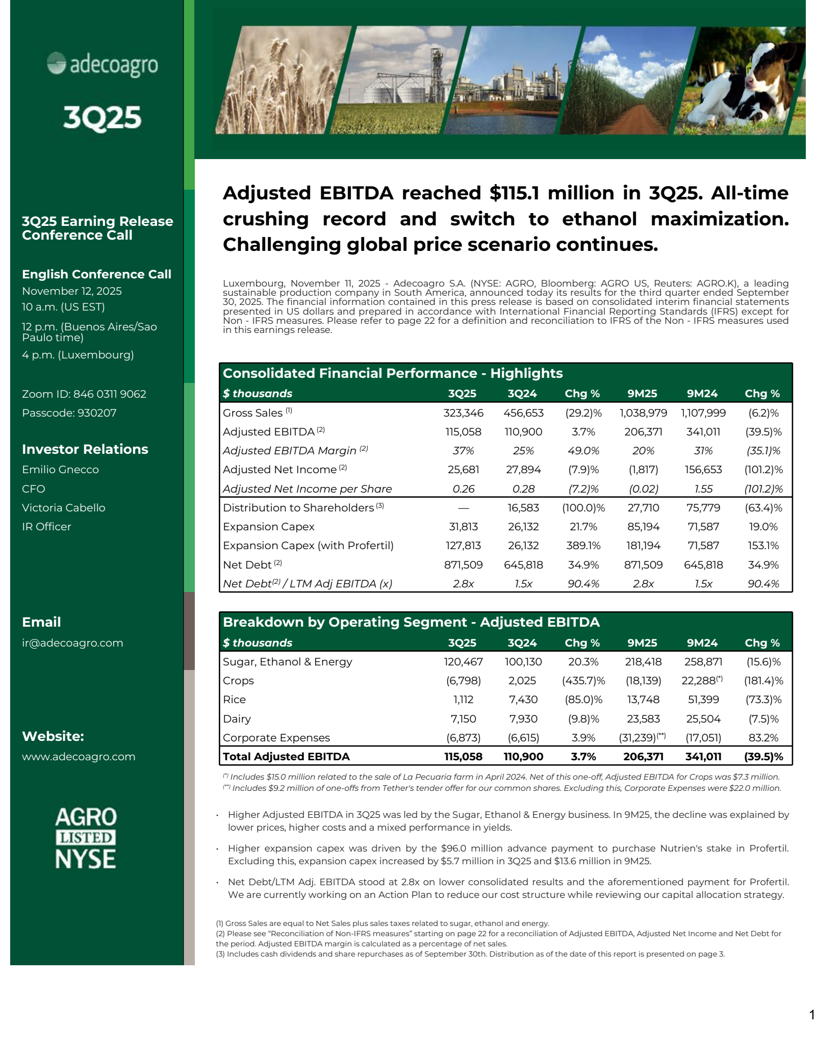 Adecoagro's Q3 2025 Earnings Release