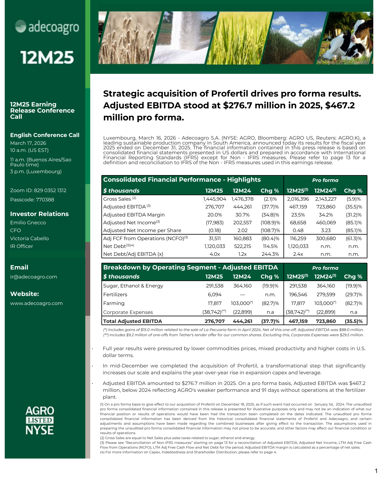 Adecoagro's Q4 2025 Press Release