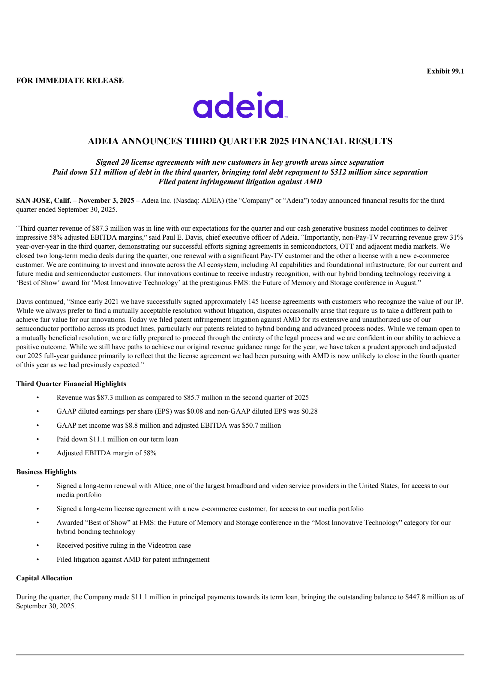 Adeia's Q3 2025 Earnings Release