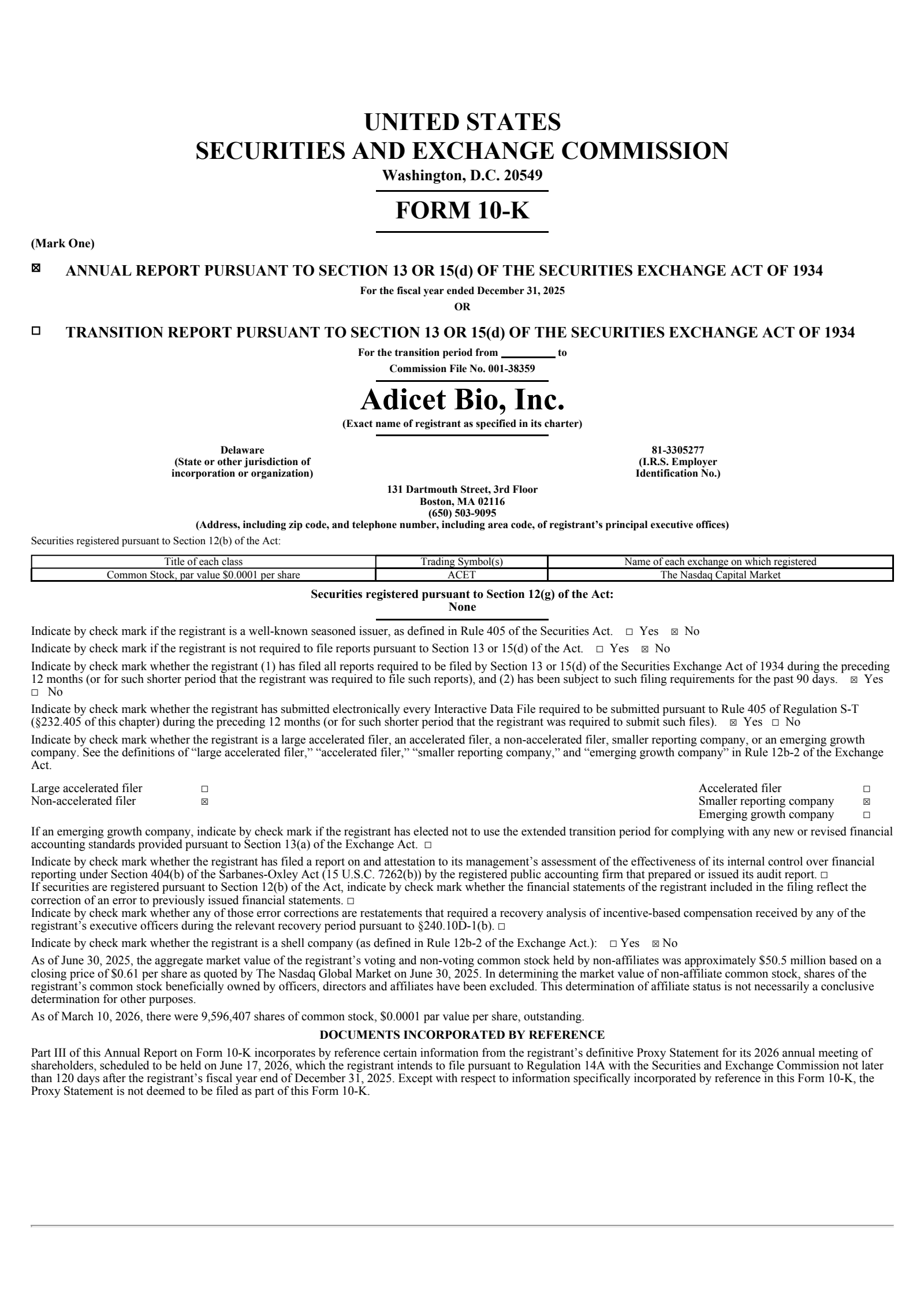 Adicet Bio's Q4 2025 Annual report