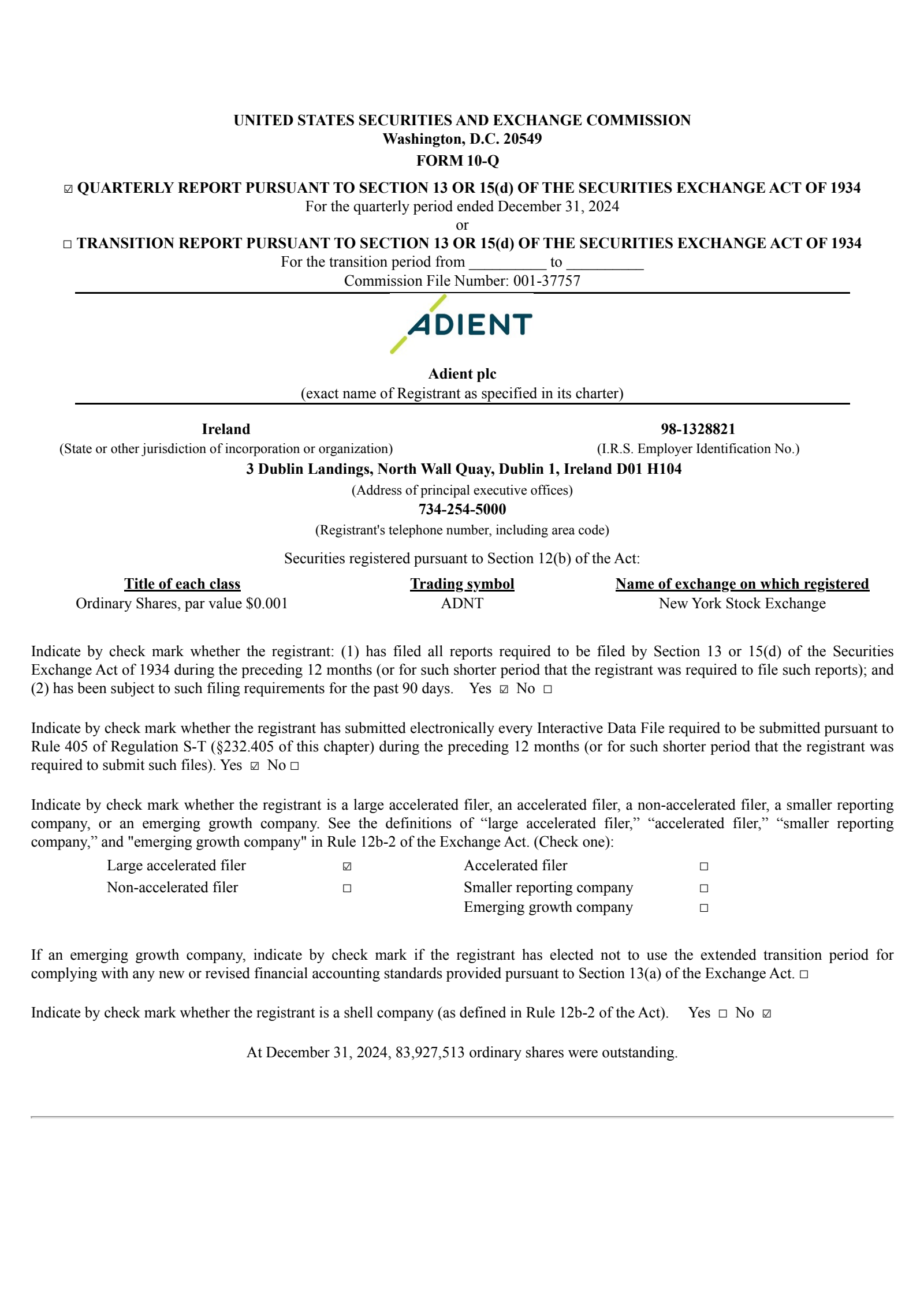 Adnt Insurance ADNT Q1 2025 Earnings Report on 1/28/2025