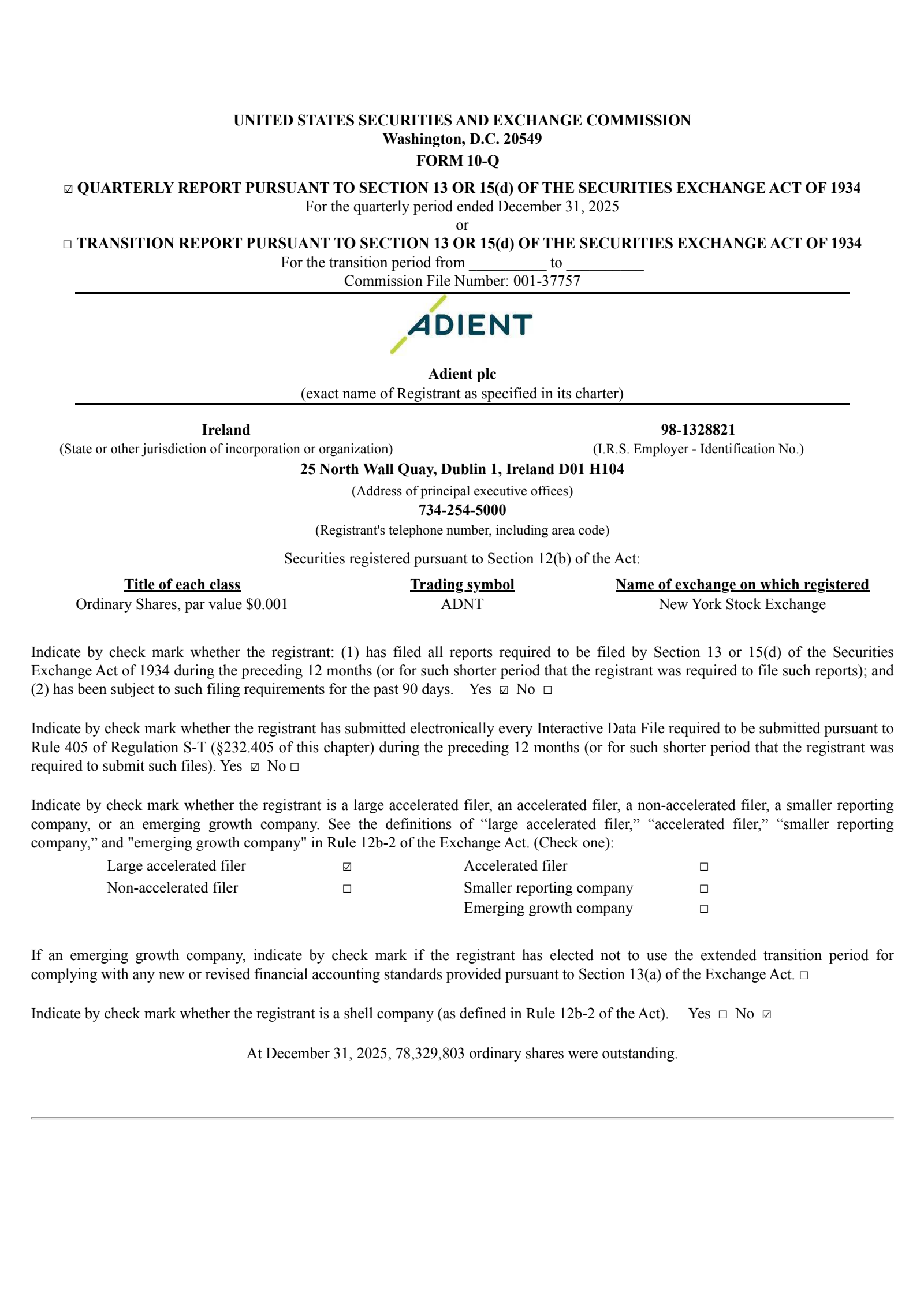 Adient's Q1 2026 Quarterly report