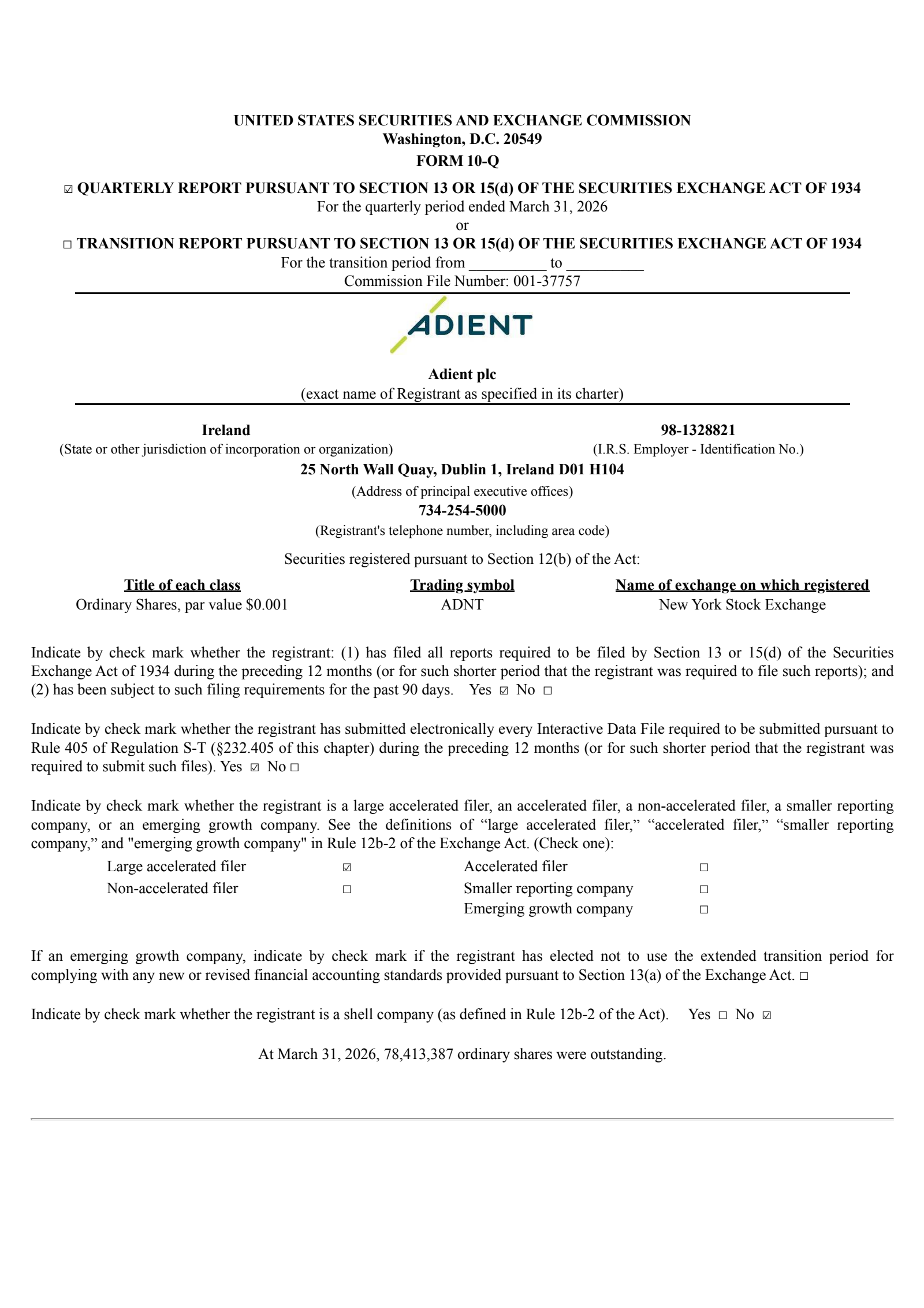Adient's Q2 2026 Quarterly report