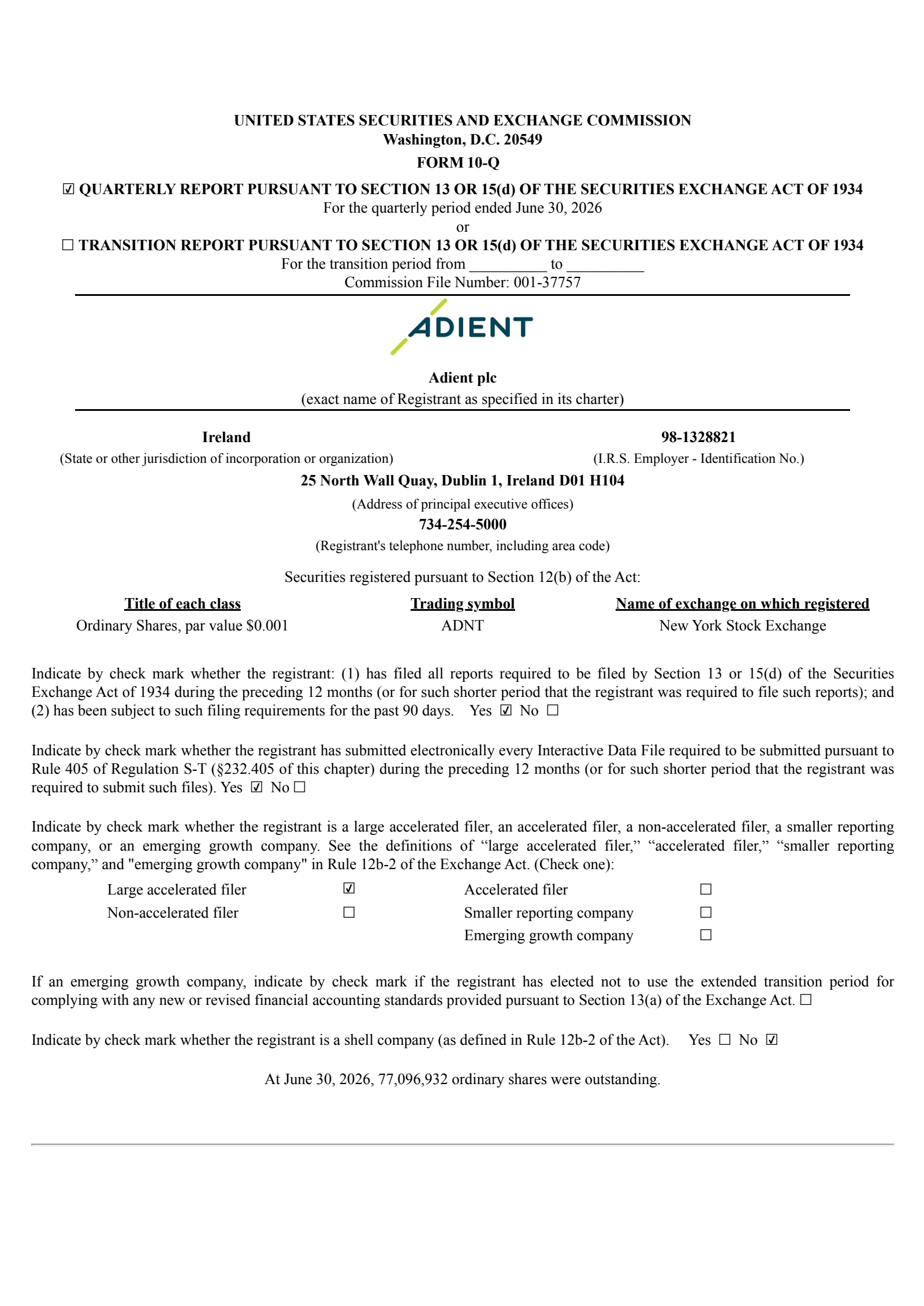 Adient's Q3 2026 Quarterly report