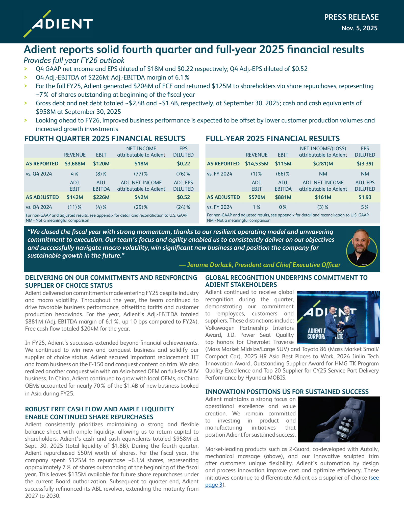 Adient's Q4 2025 Earnings Release
