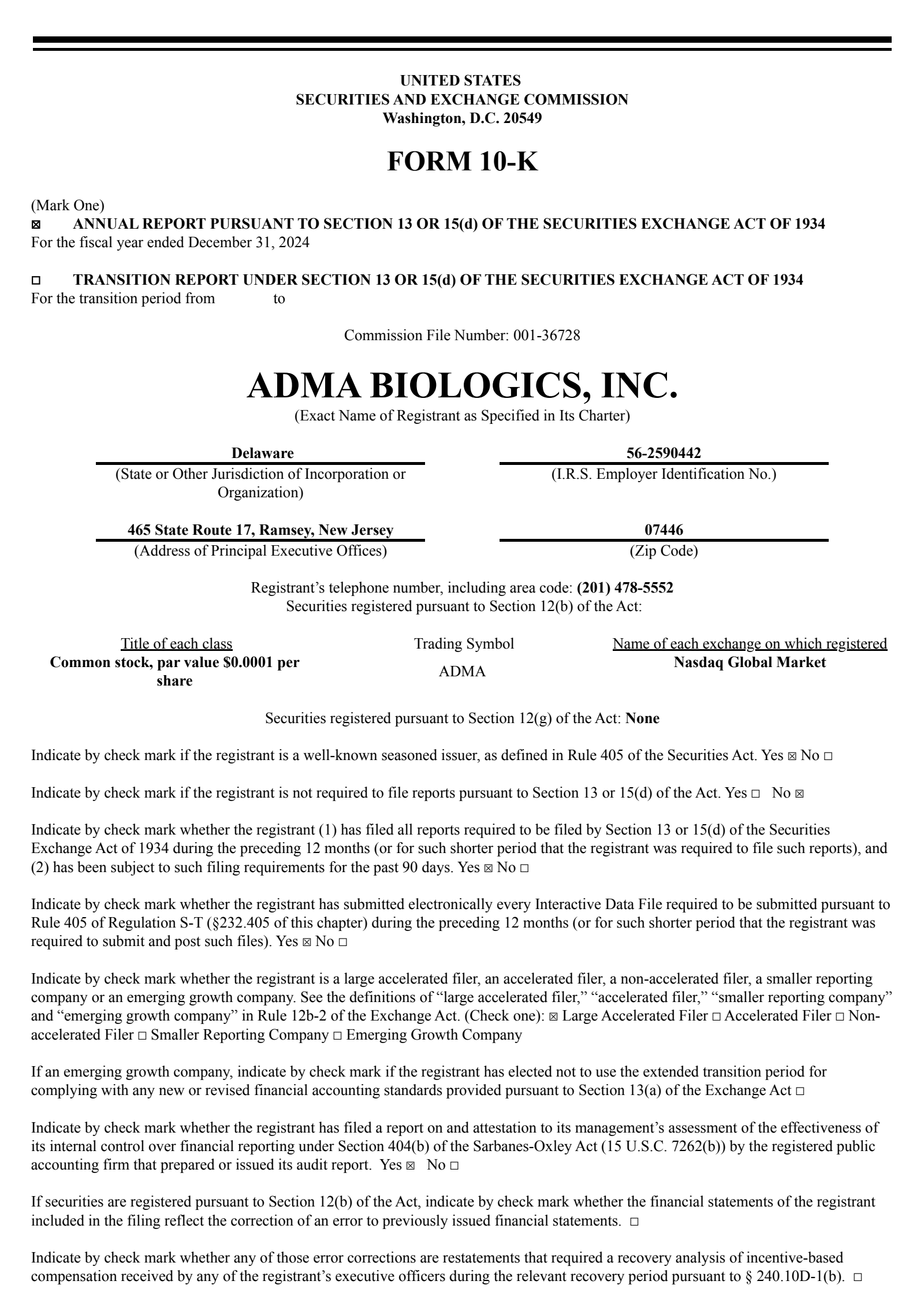 ADMA Biologics' Q4 2024 Annual report