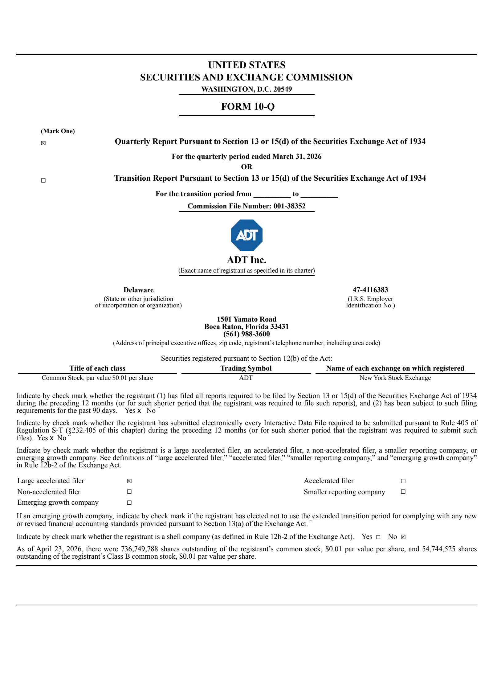 ADT's Q1 2026 Quarterly report
