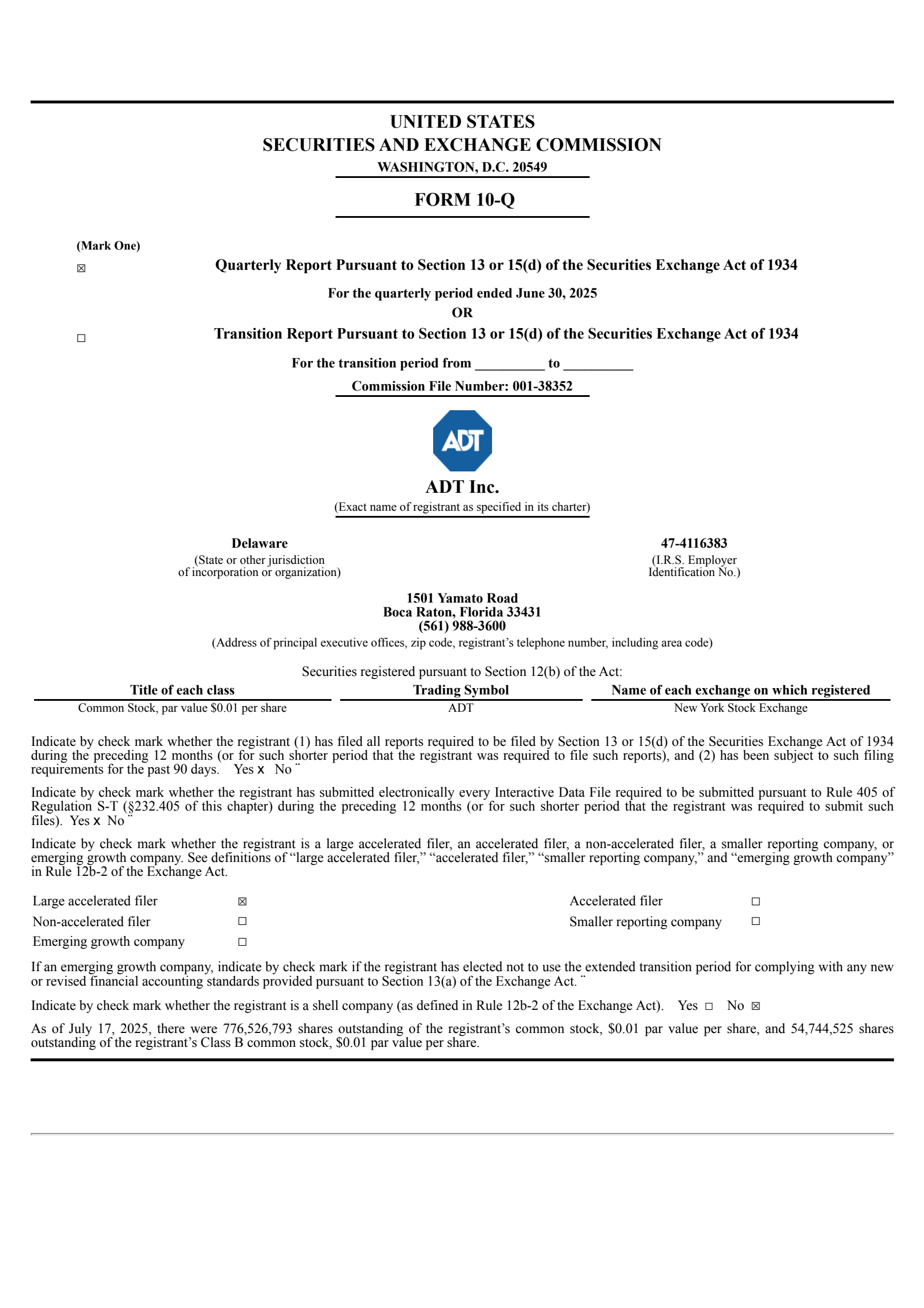 ADT's Q2 2025 Quarterly report