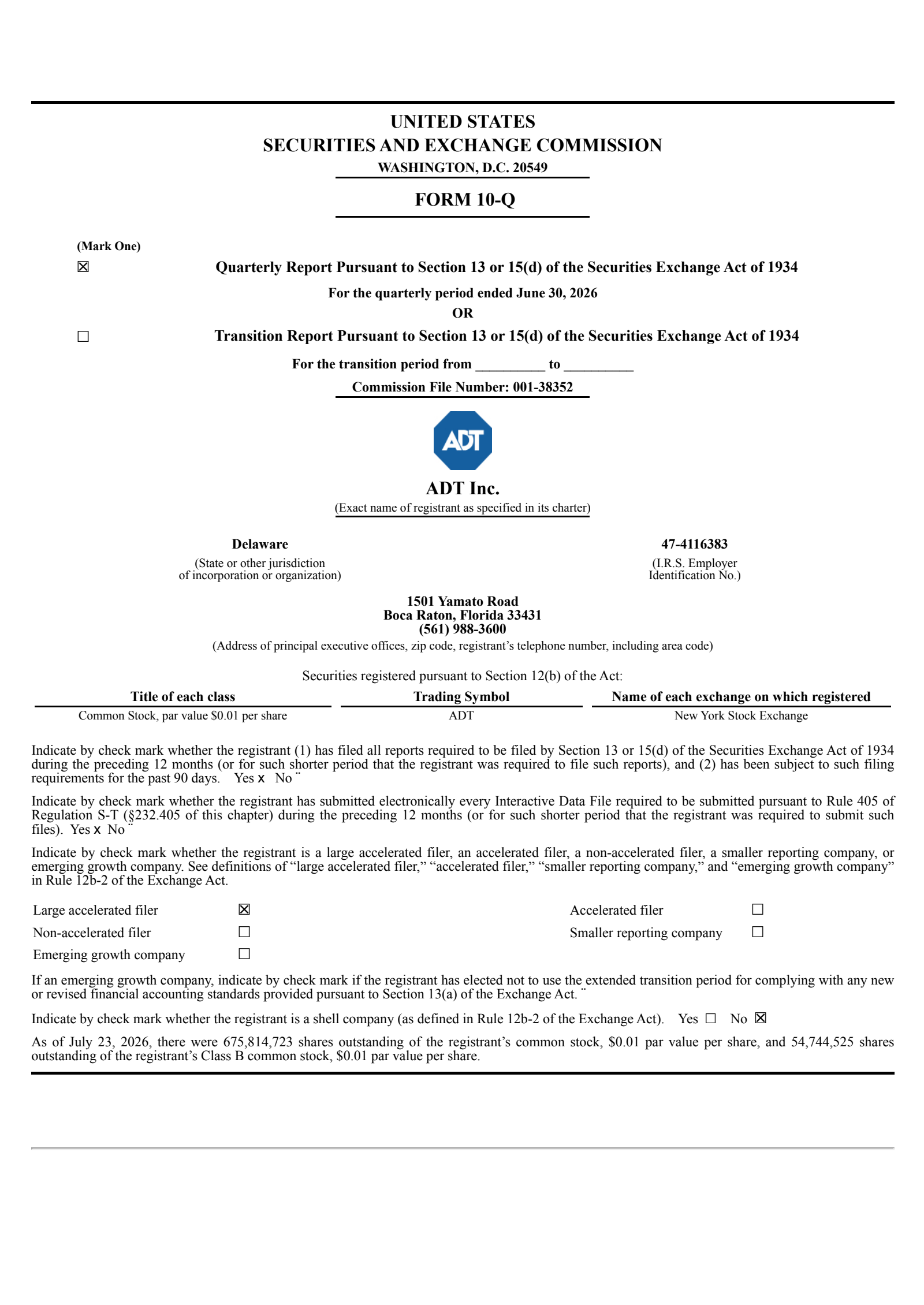 ADT's Q2 2026 Quarterly report