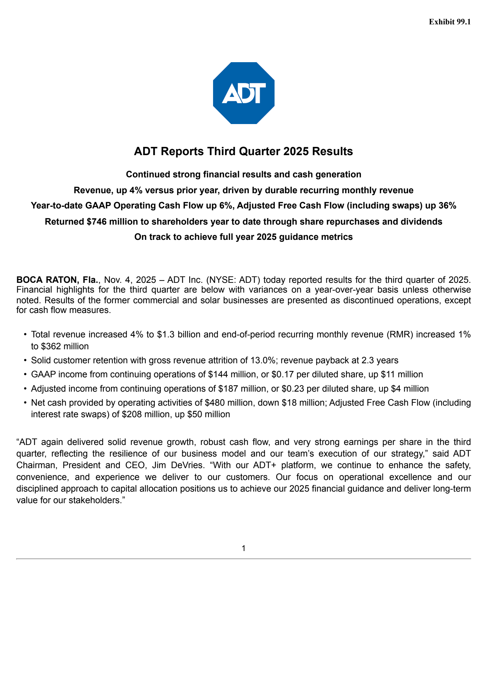 ADT's Q3 2025 Earnings Release