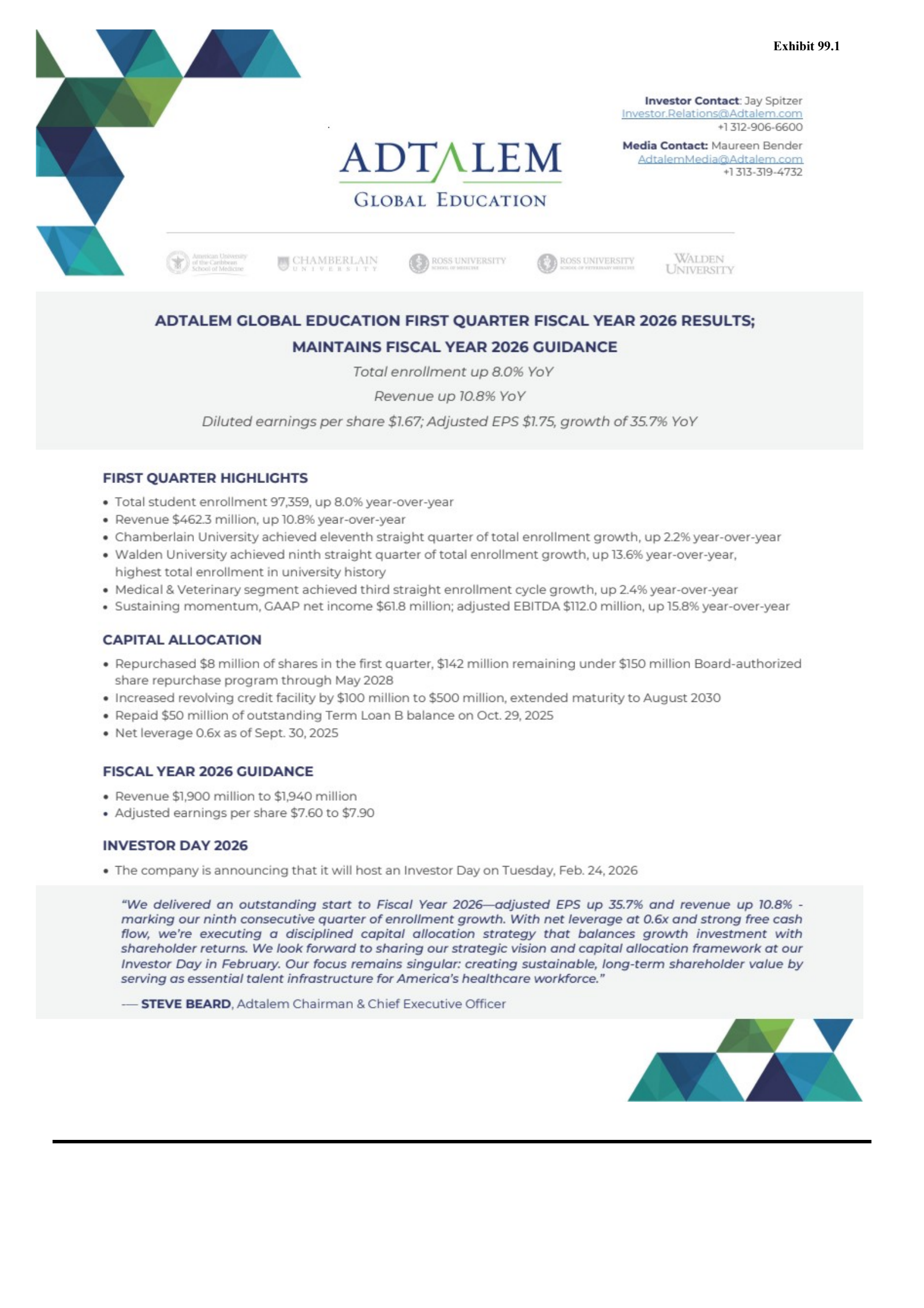 Adtalem Global Education's Q1 2026 Earnings Release