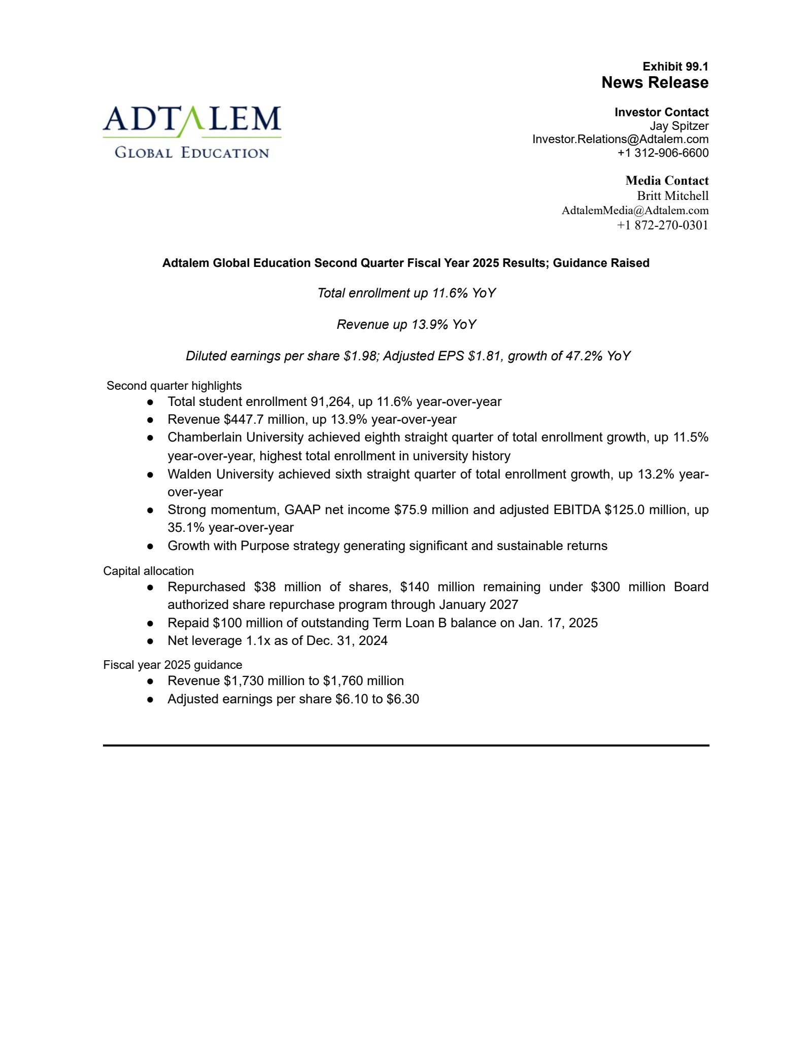 Adtalem Global Education's Q2 2025 Earnings Release