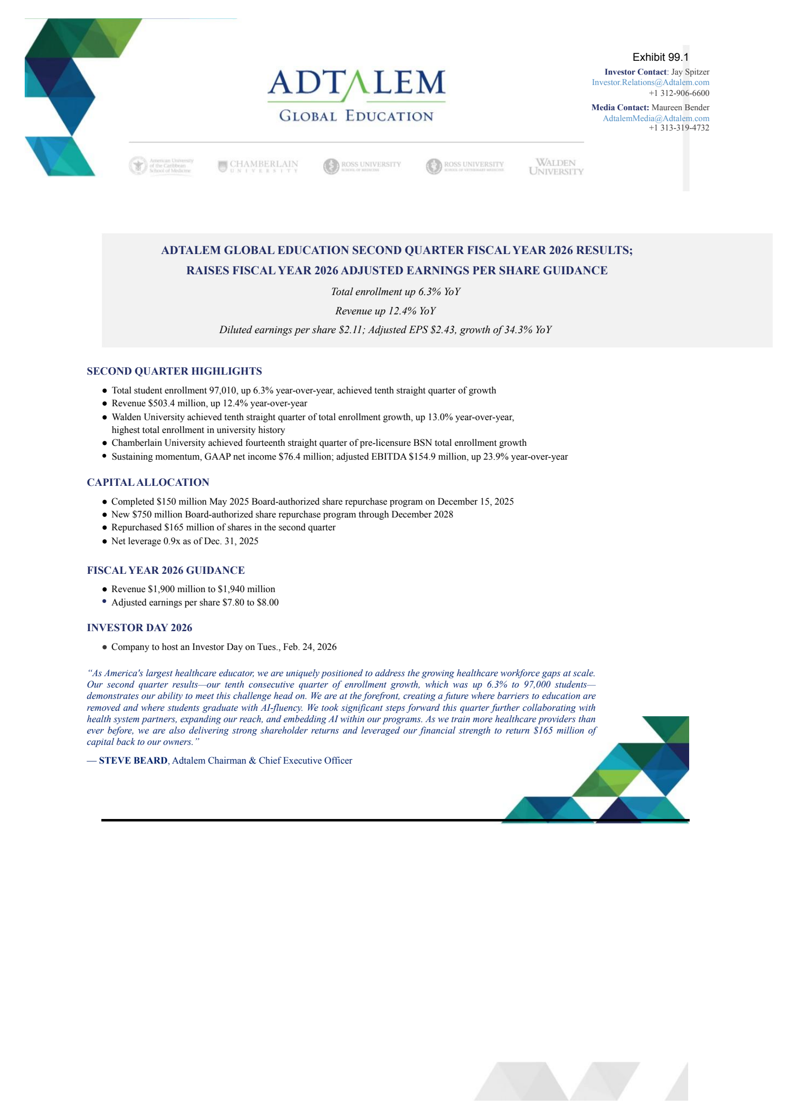 Adtalem Global Education's Q2 2026 Press Release