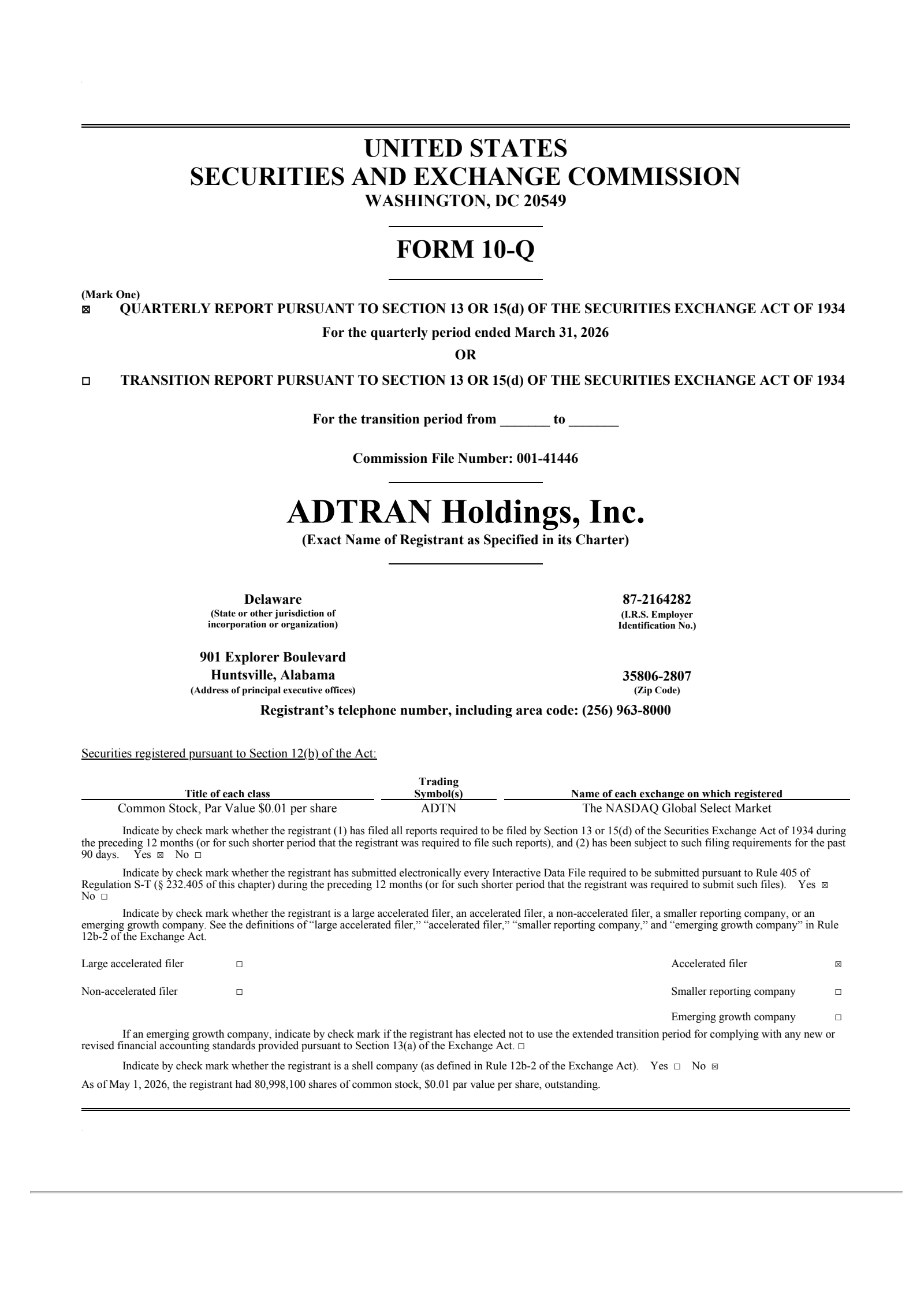 ADTRAN's Q1 2026 Quarterly report