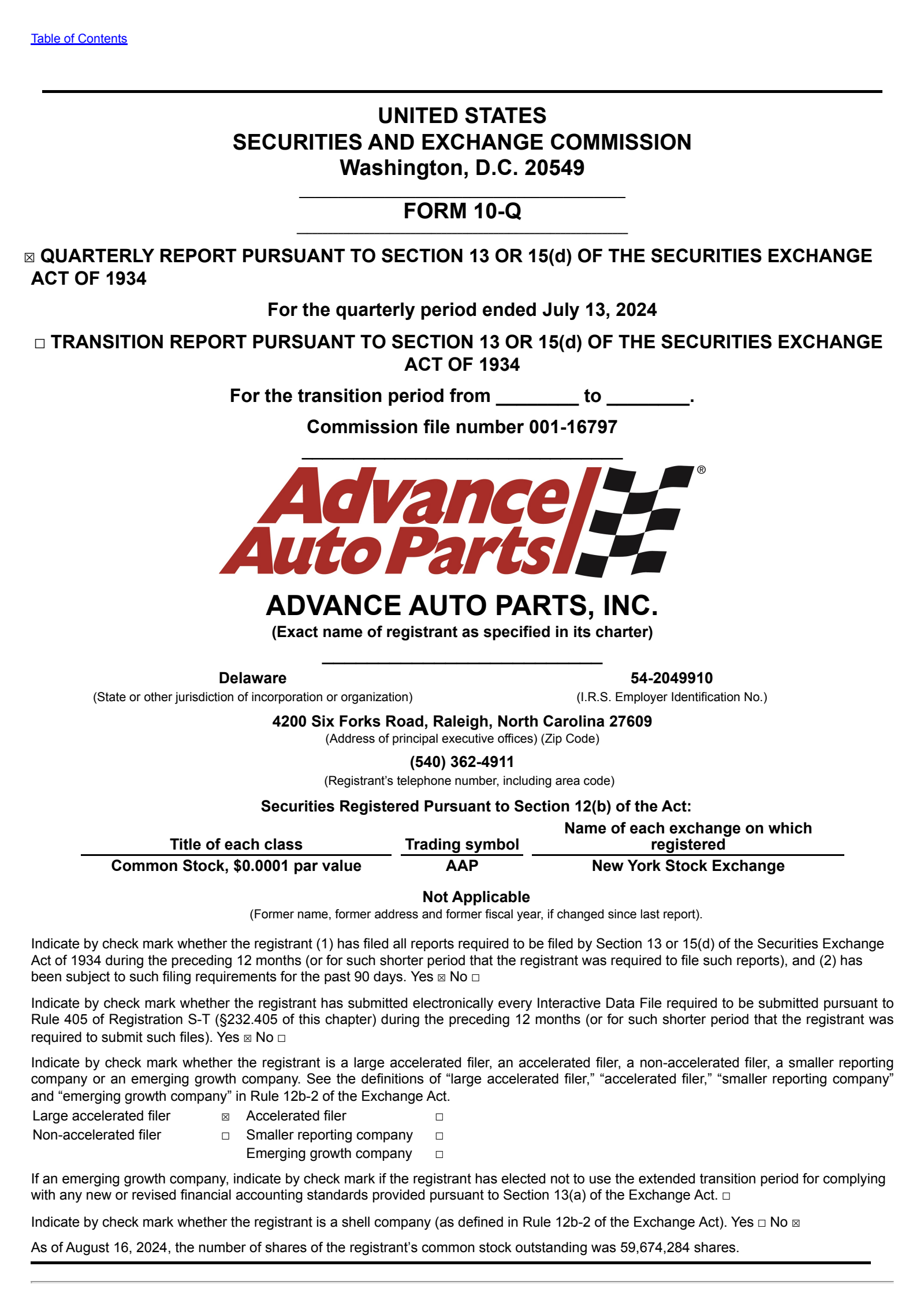 Advance Auto Parts' Q2 2024 Quarterly report