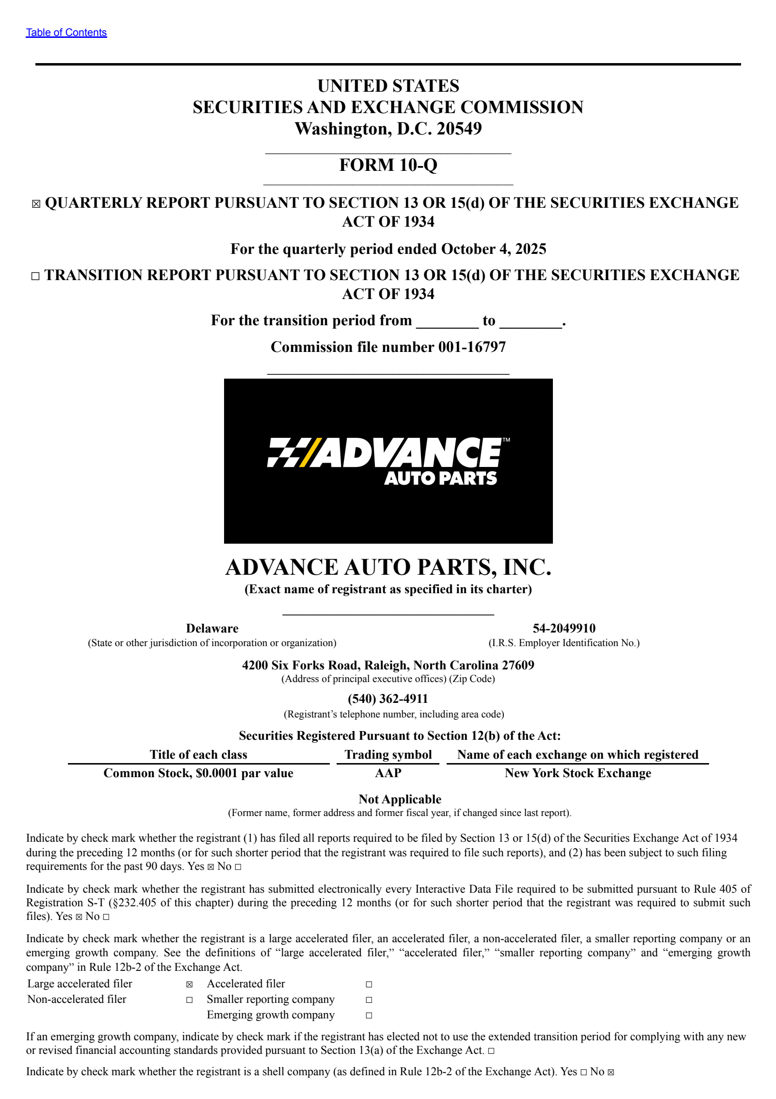 Advance Auto Parts' Q3 2025 Quarterly Report