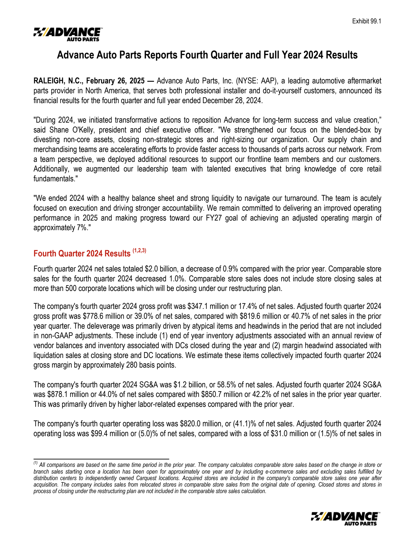 Advance Auto Parts' Q4 2024 Press Release