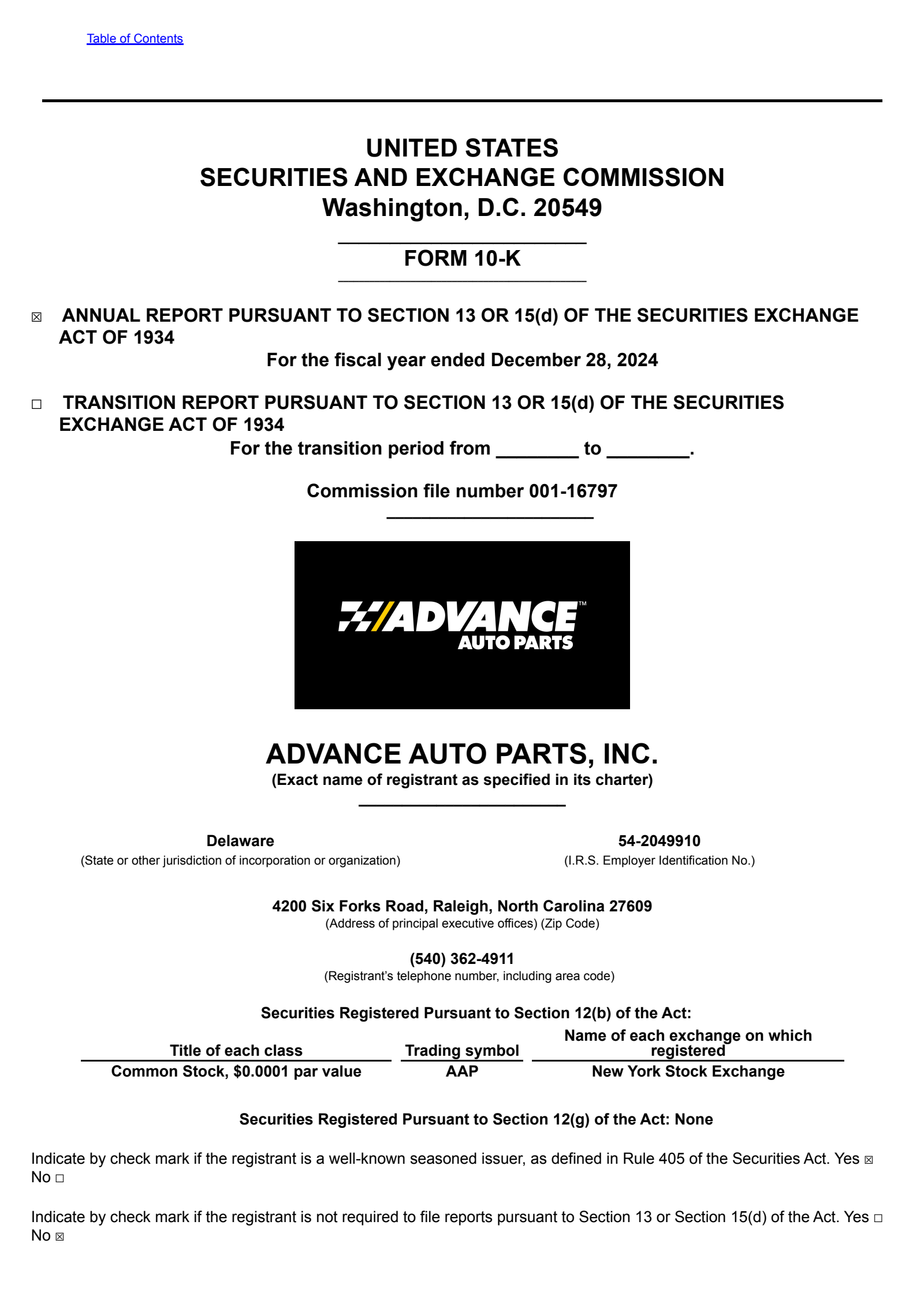 Advance Auto Parts' Q4 2024 Annual report